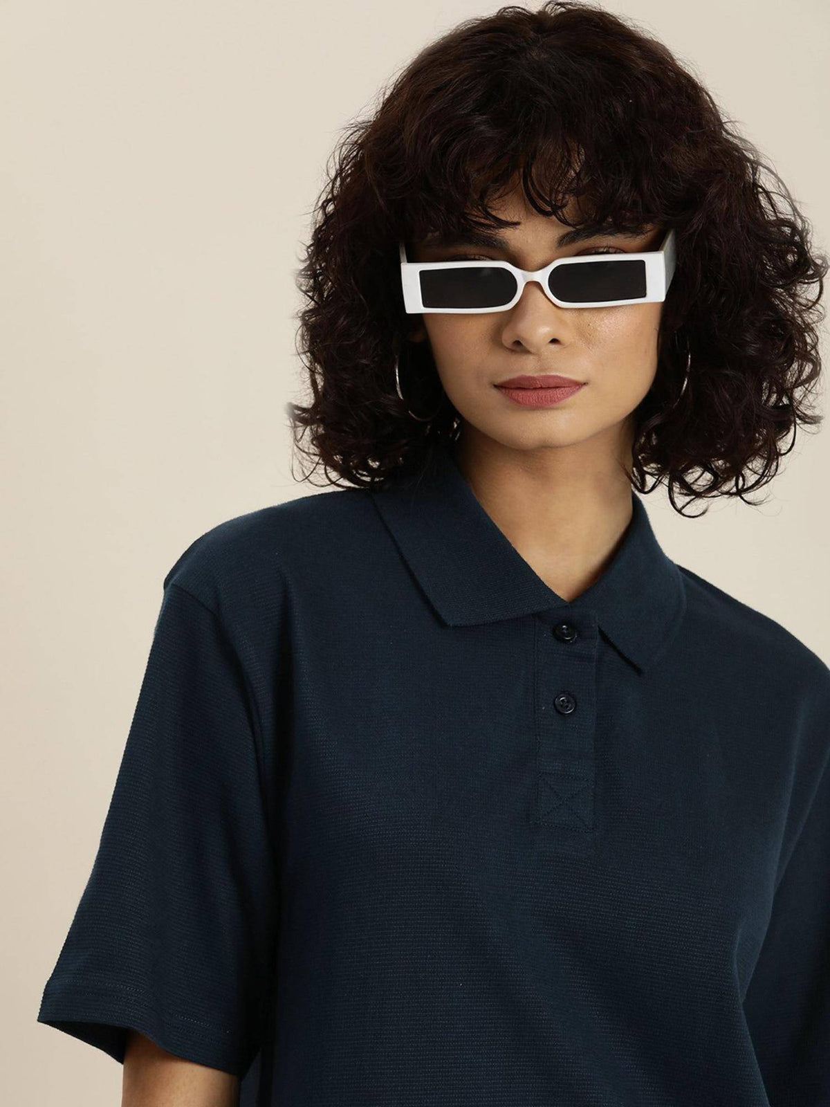 White Solid Oversized Polo T-Shirt | PW43 - view 27
