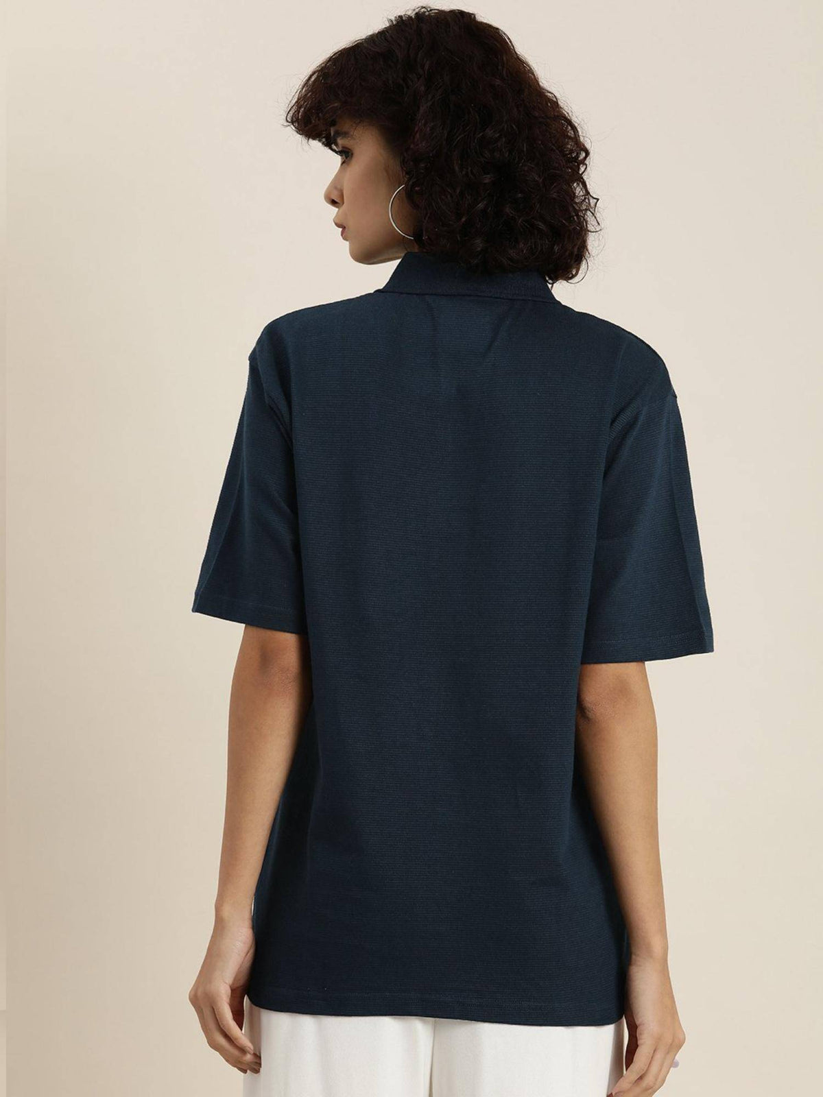 White Solid Oversized Polo T-Shirt | PW43 - view 29