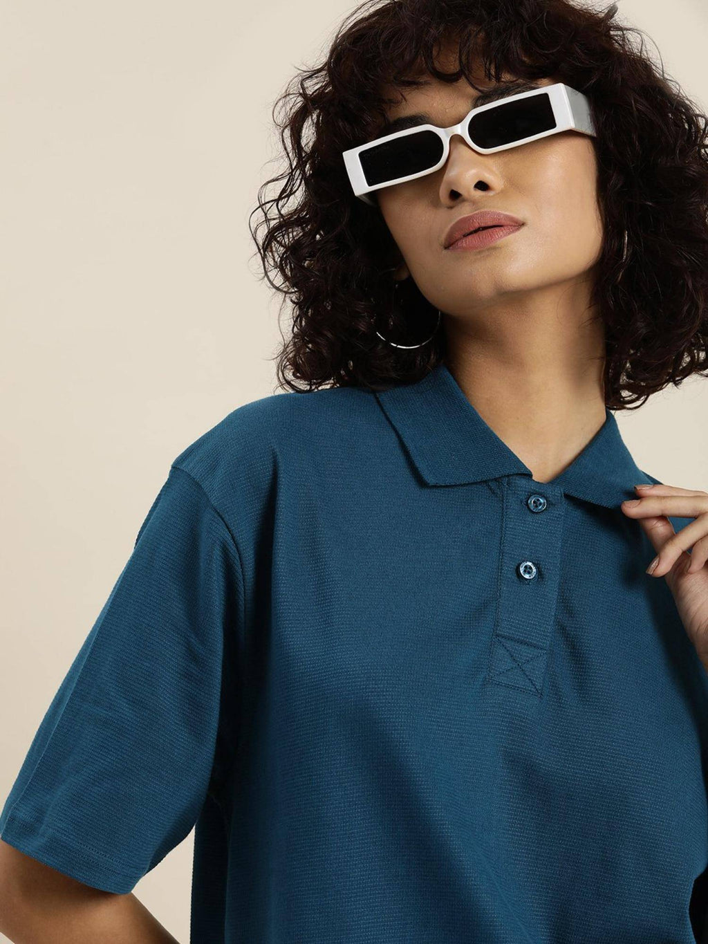 White Solid Oversized Polo T-Shirt | PW43 - view 37