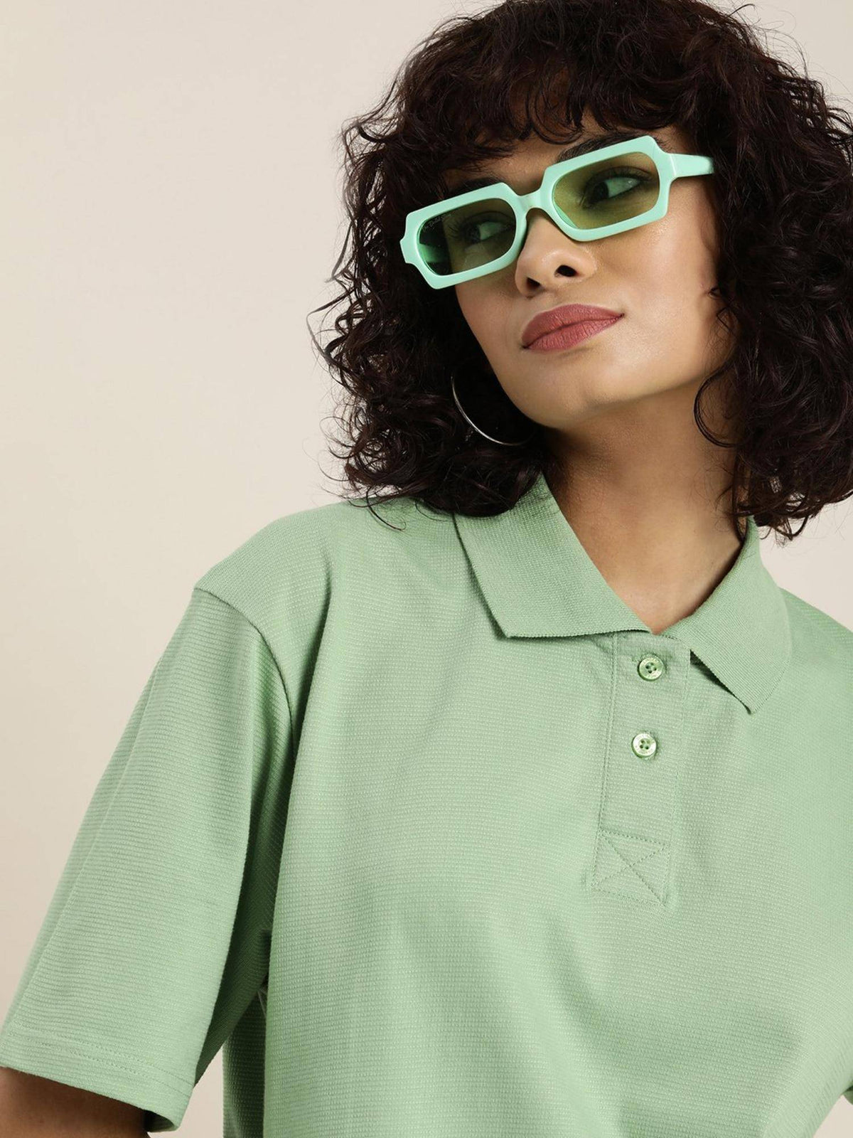 White Solid Oversized Polo T-Shirt | PW43 - view 17