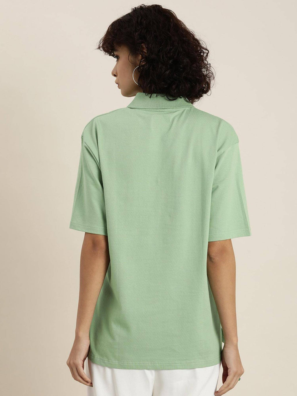 White Solid Oversized Polo T-Shirt | PW43 - view 19
