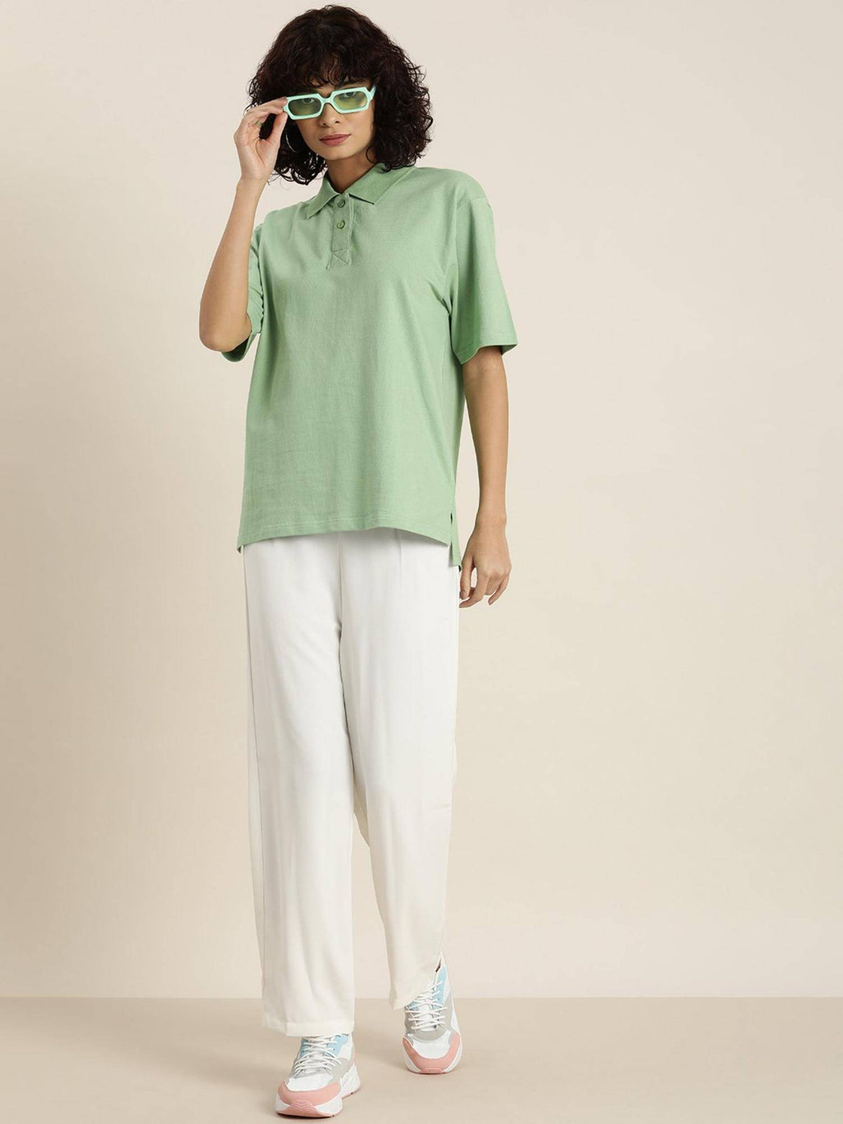 White Solid Oversized Polo T-Shirt | PW43 - view 20