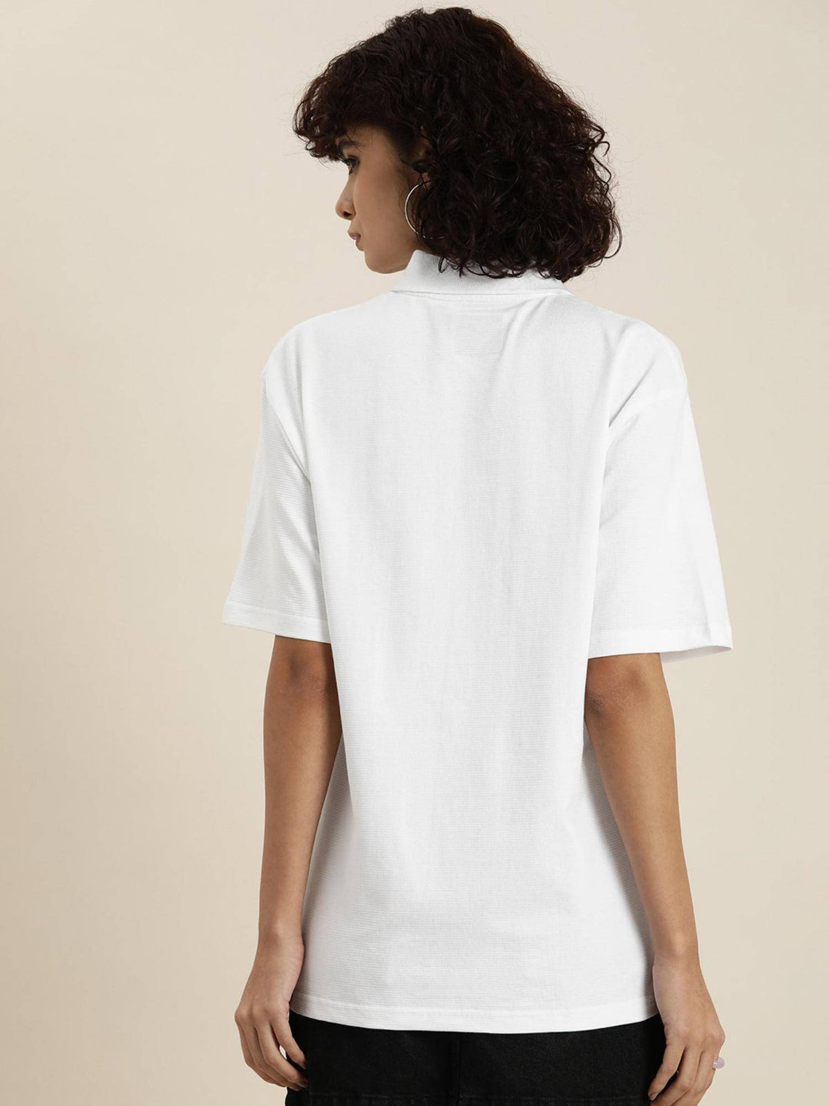 White Solid Oversized Polo T-Shirt | PW43 - view 4