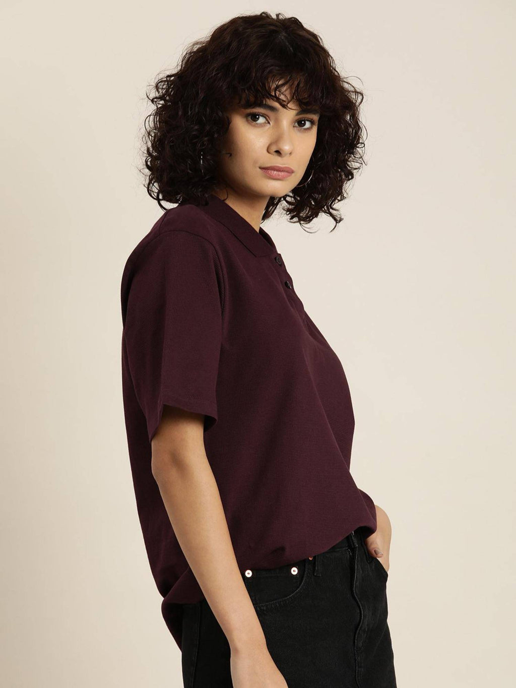 White Solid Oversized Polo T-Shirt | PW43 - view 43