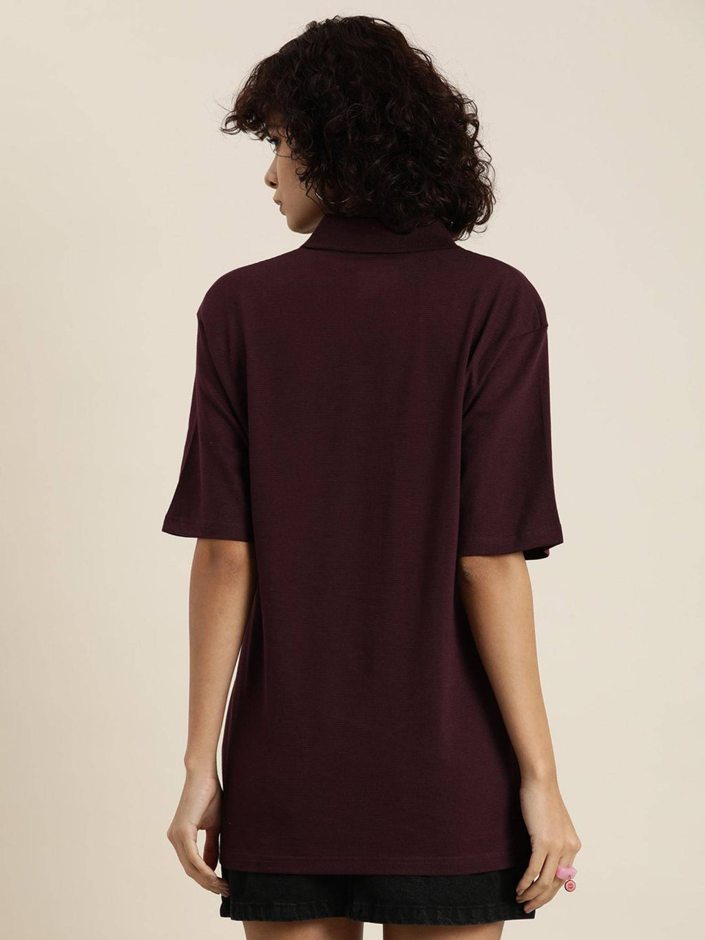 White Solid Oversized Polo T-Shirt | PW43 - view 44