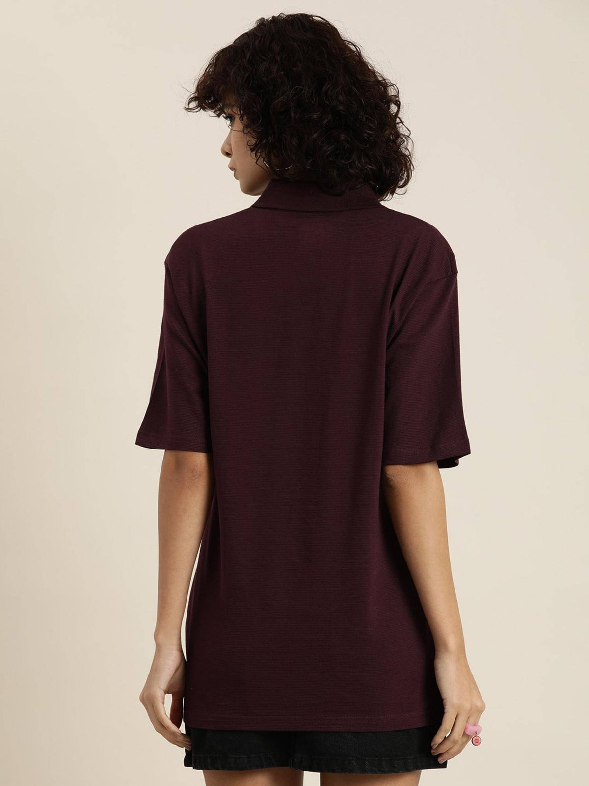 White Solid Oversized Polo T-Shirt | PW43 - view 44