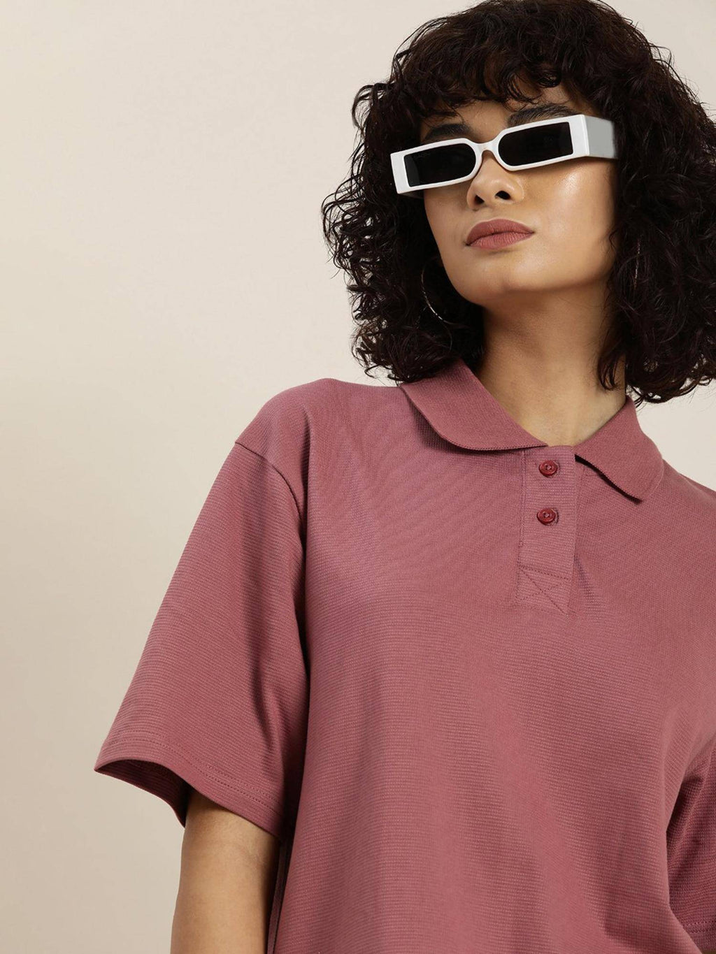 White Solid Oversized Polo T-Shirt | PW43 - view 21