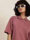 White Solid Oversized Polo T-Shirt | PW43 - view 21