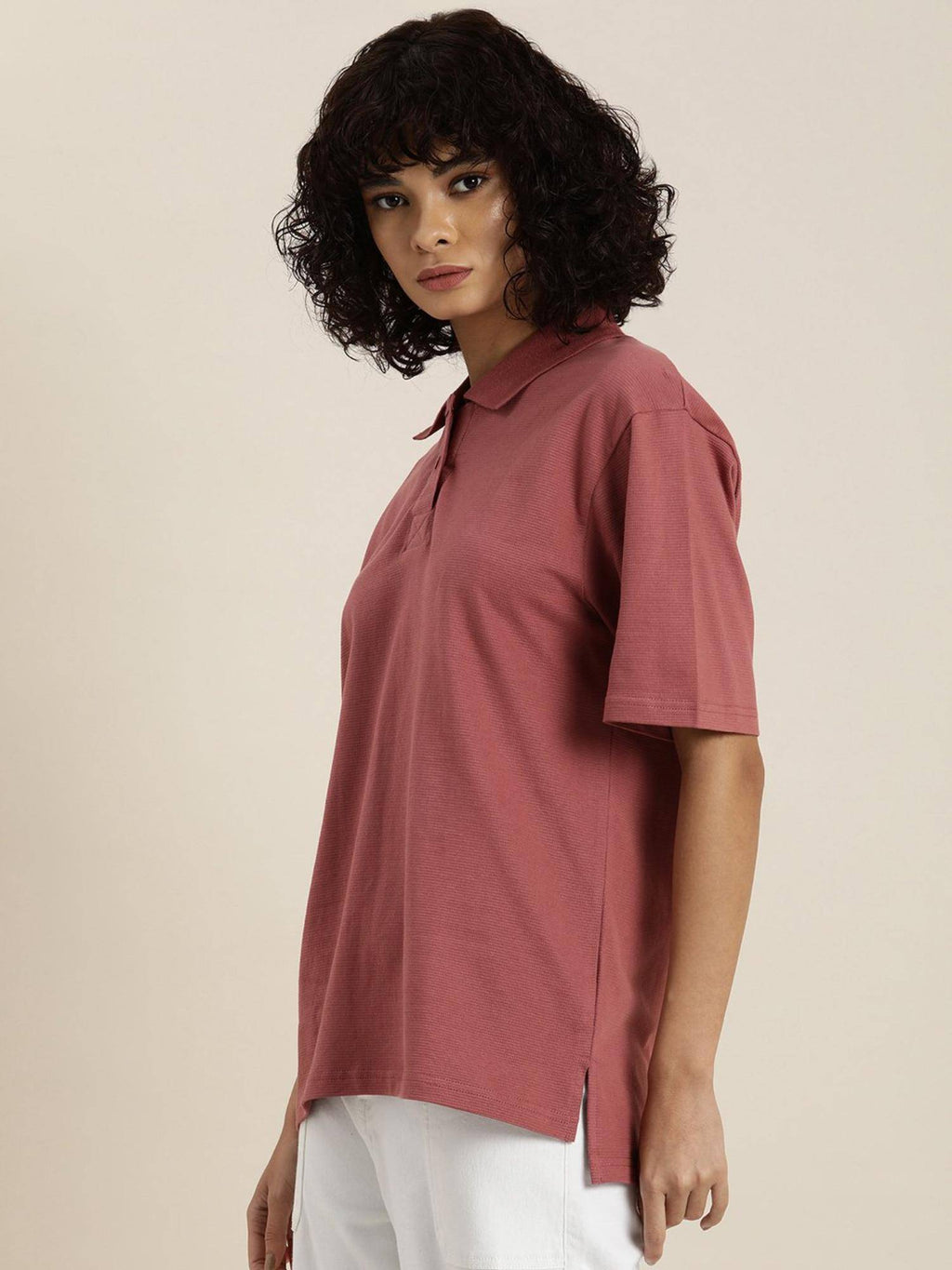 White Solid Oversized Polo T-Shirt | PW43 - view 23
