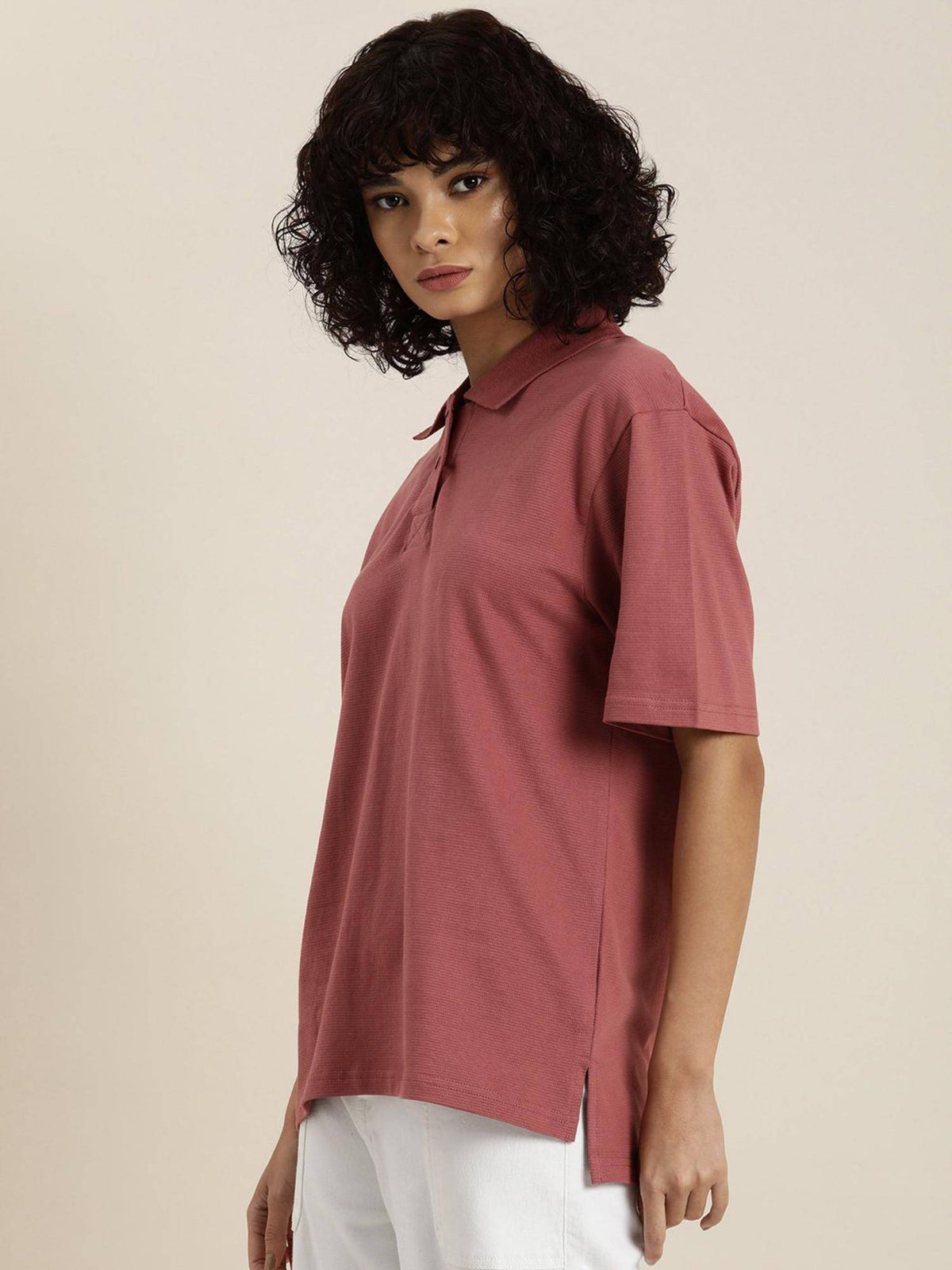 White Solid Oversized Polo T-Shirt | PW43 - view 23