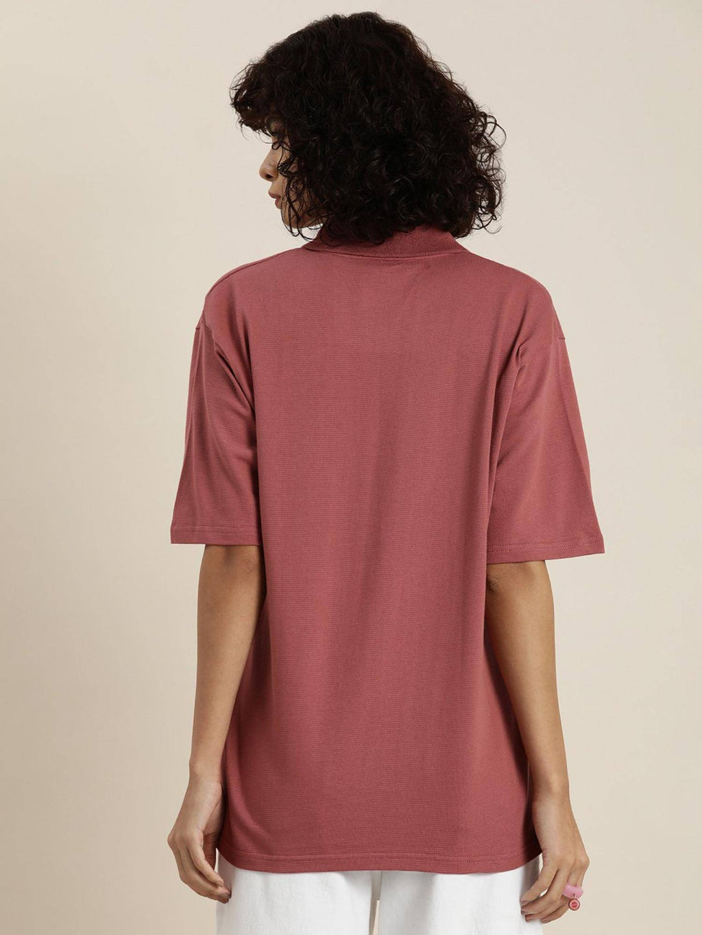White Solid Oversized Polo T-Shirt | PW43 - view 24