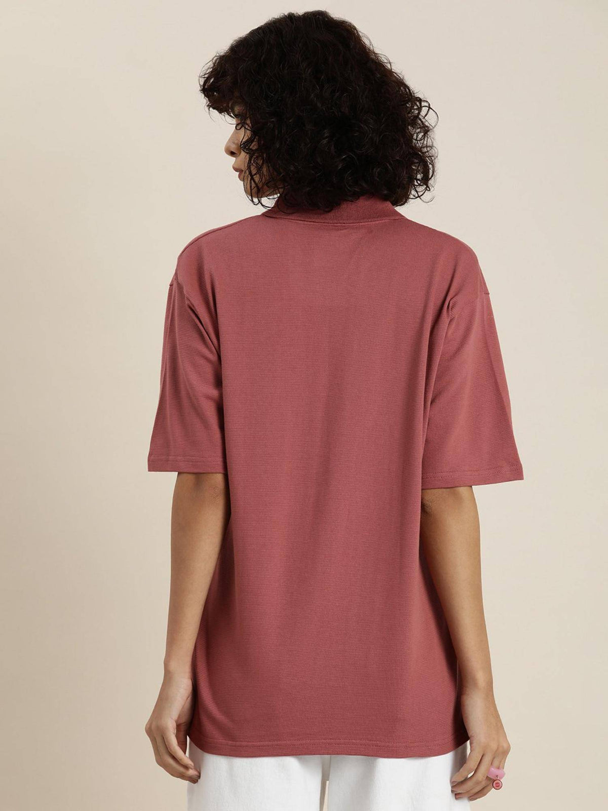 White Solid Oversized Polo T-Shirt | PW43 - view 24