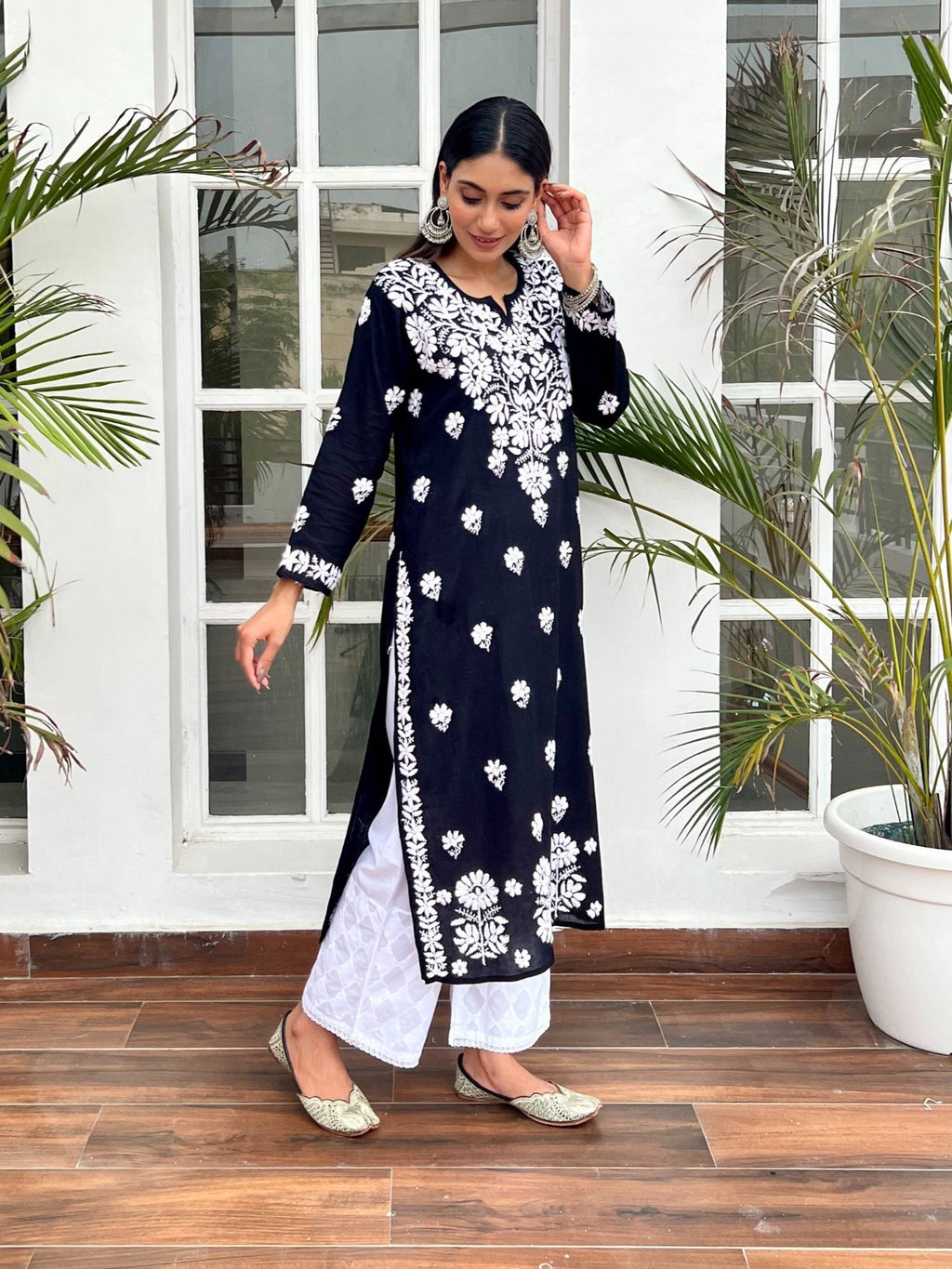 Chikankari Woven Long Kurta | U3S - view 2