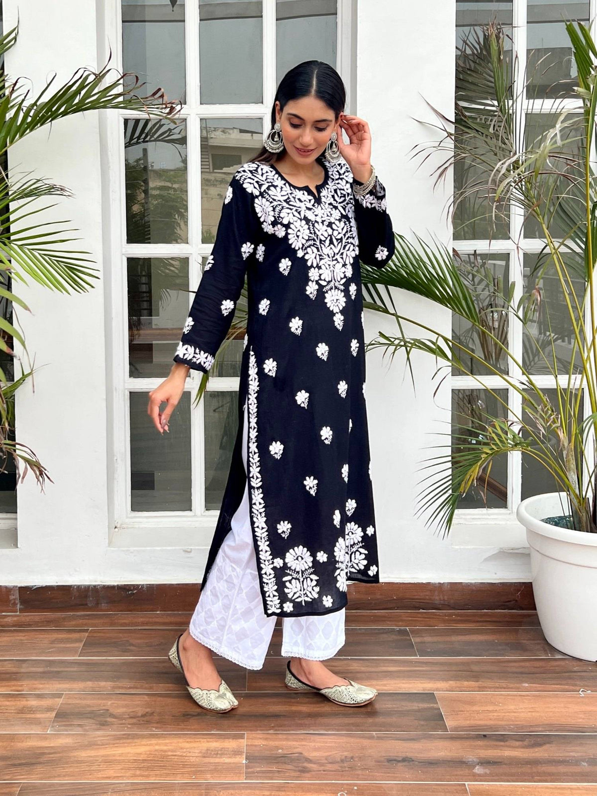 Chikankari Woven Long Kurta | U3S - view 2