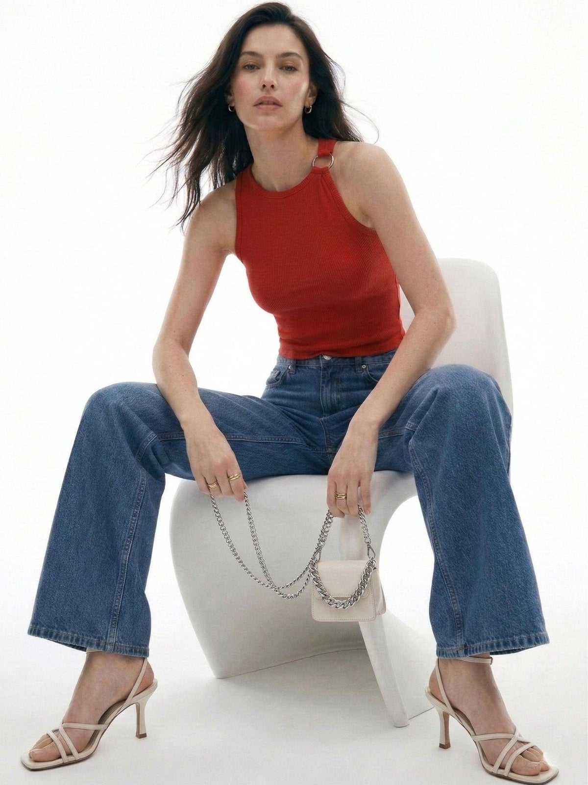 Red Gold Ring Trim Tank Top | TT98 - view 4