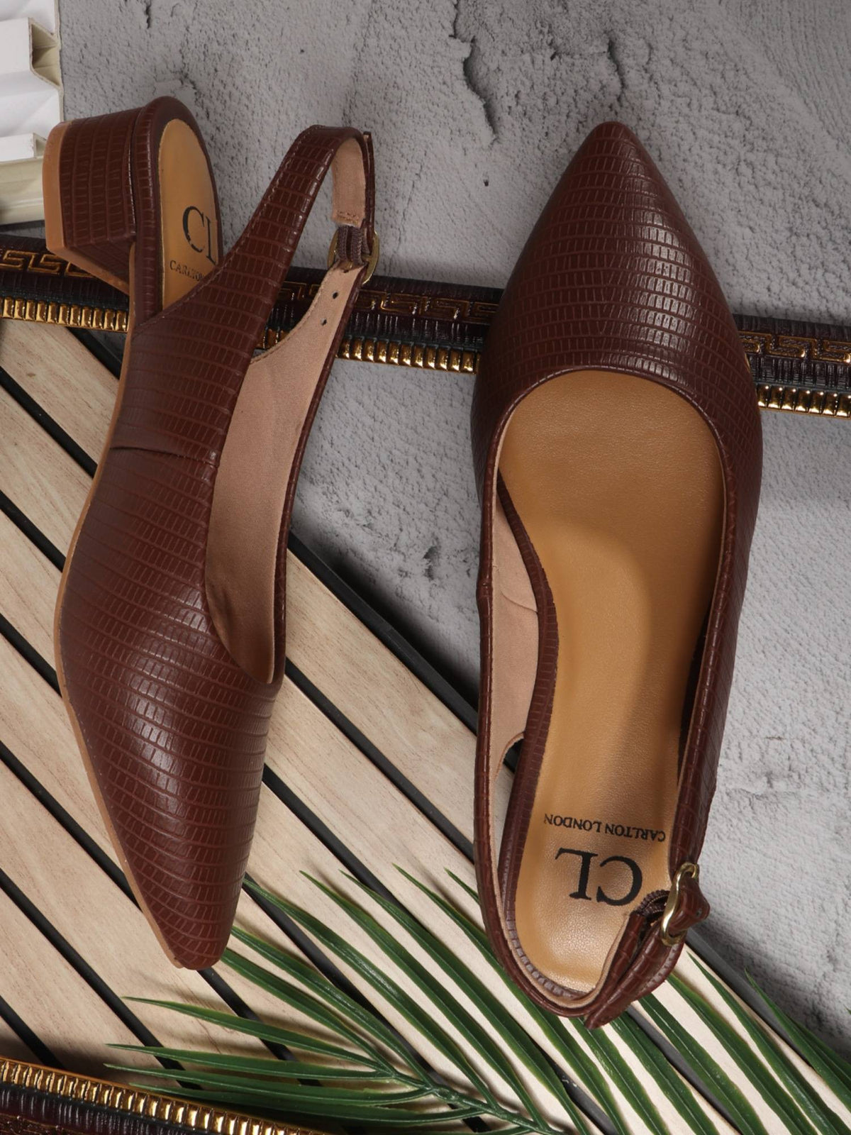 Brown Textured Backstrap Casual Mule Heels | H78 - view 3
