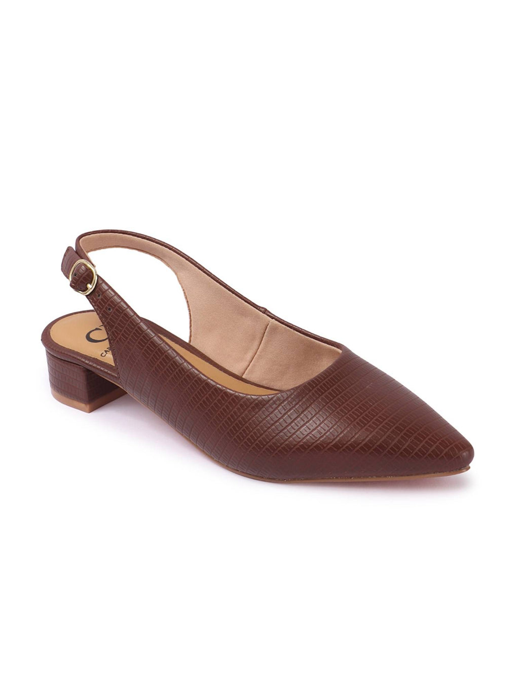 Brown Textured Backstrap Casual Mule Heels | H78 - view 4
