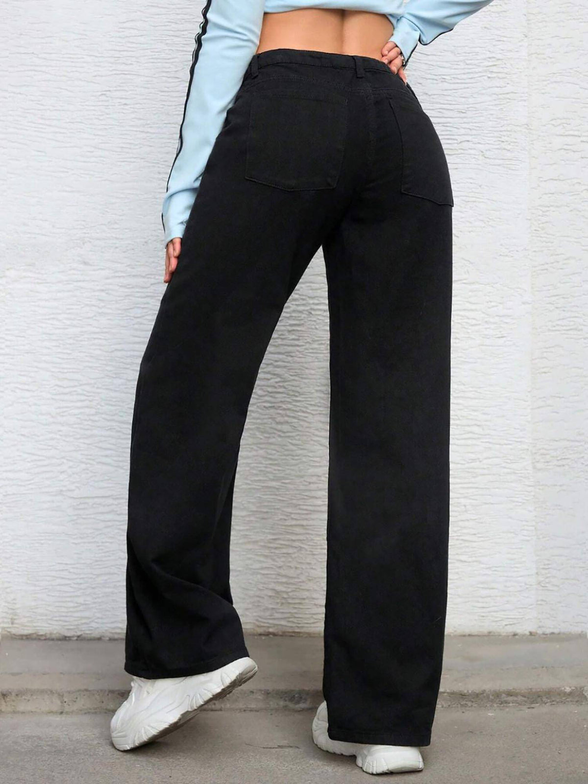 Black Casual Women Wide Leg High Waist Denim Jeans | WL90 - view 2