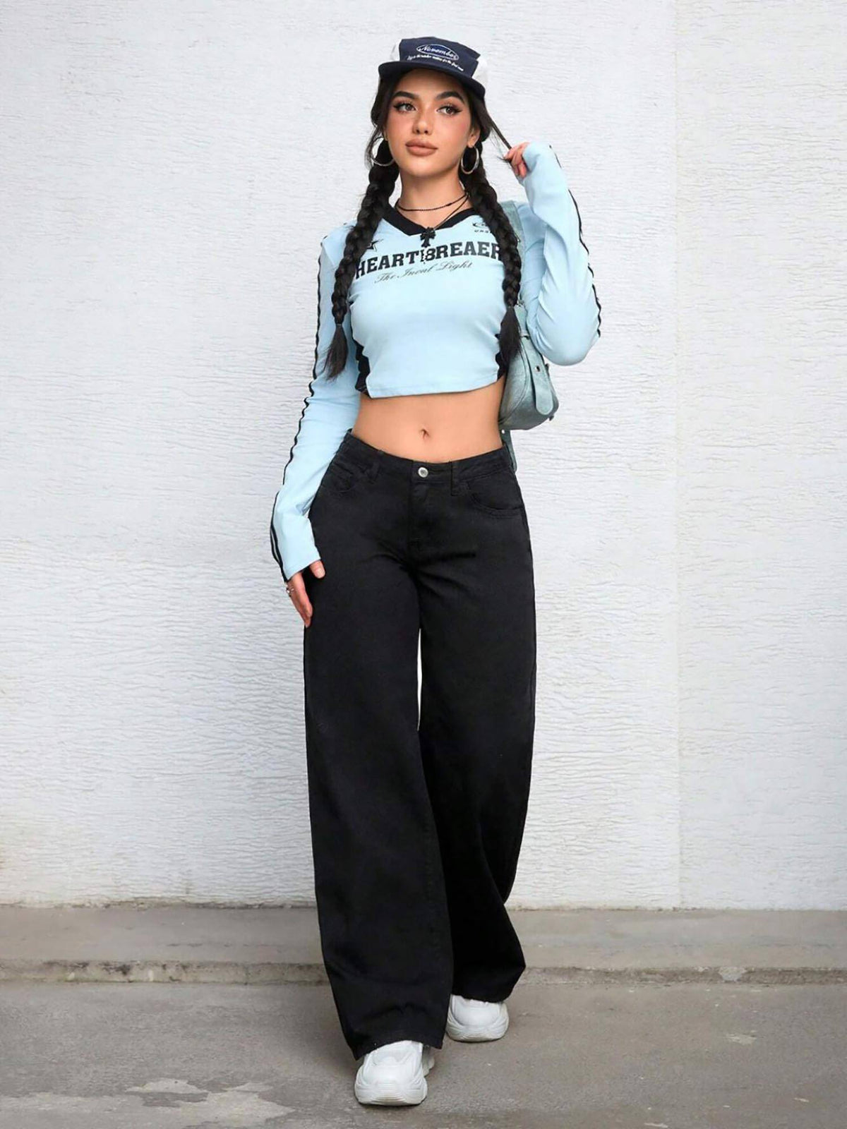 Black Casual Women Wide Leg High Waist Denim Jeans | WL90 - view 3