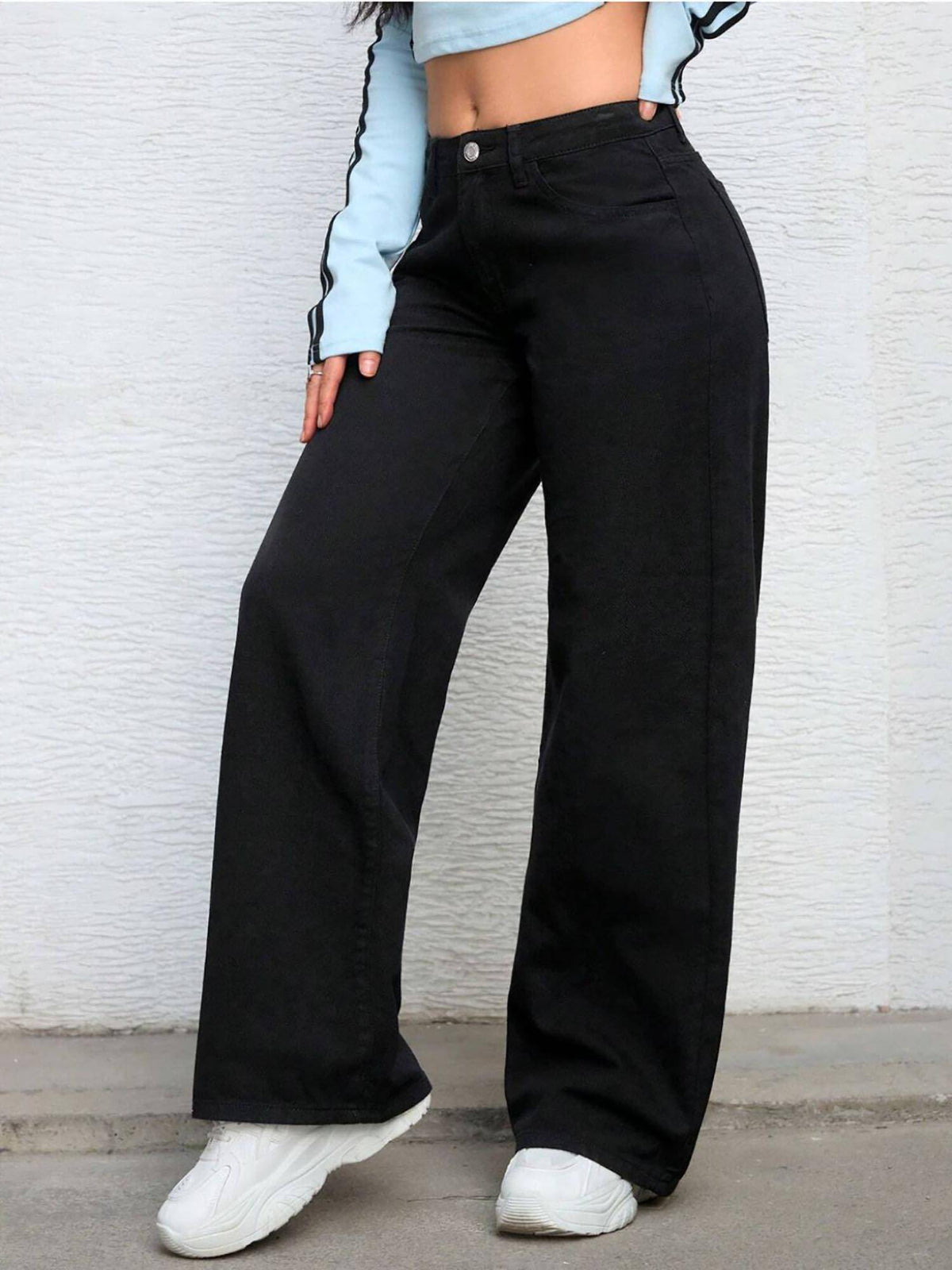Black Casual Women Wide Leg High Waist Denim Jeans | WL90 - view 4