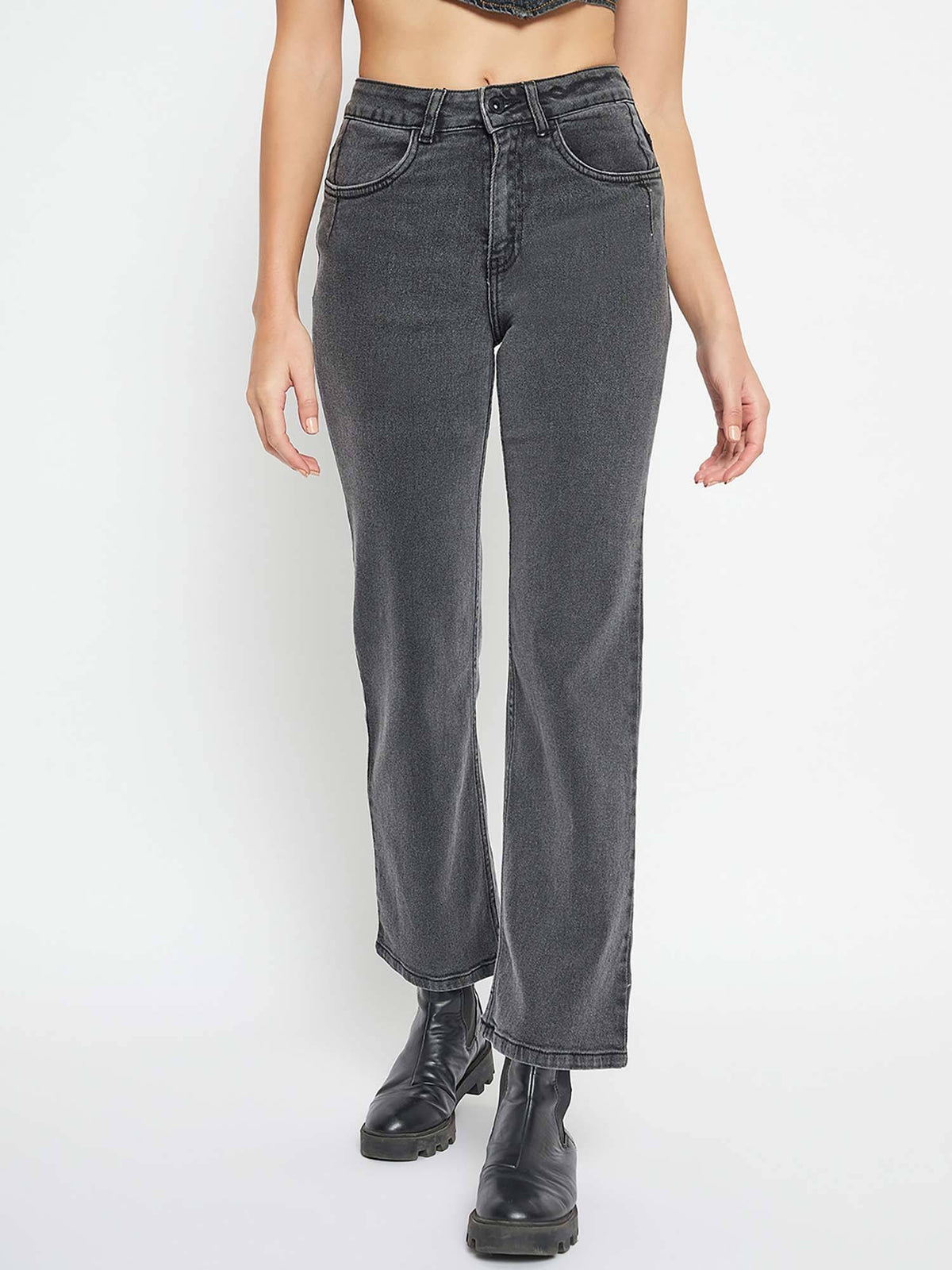 Women Grey Straight Fit Stretchable Jeans | ST23 - view 1
