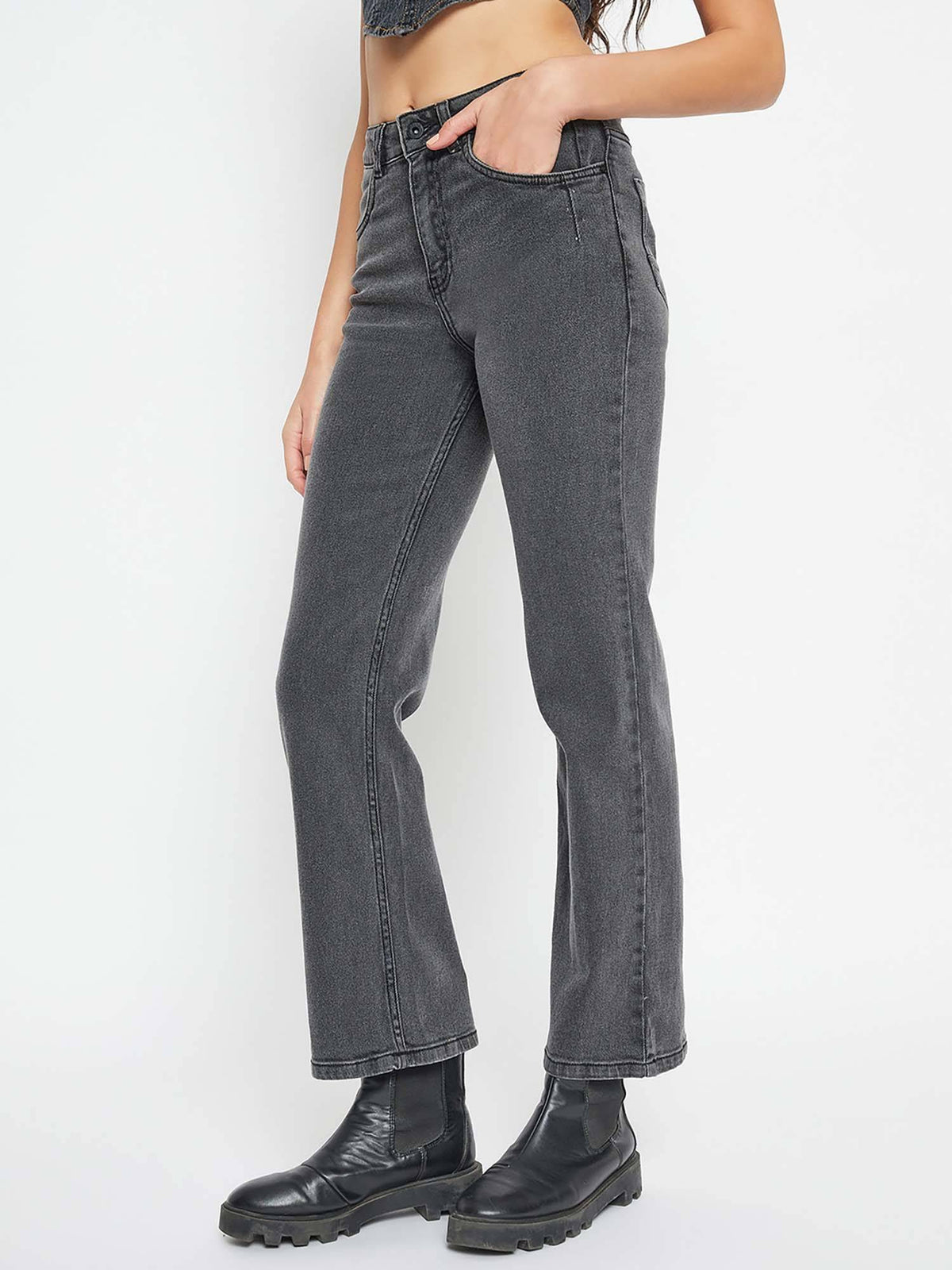 Women Grey Straight Fit Stretchable Jeans | ST23 - view 3