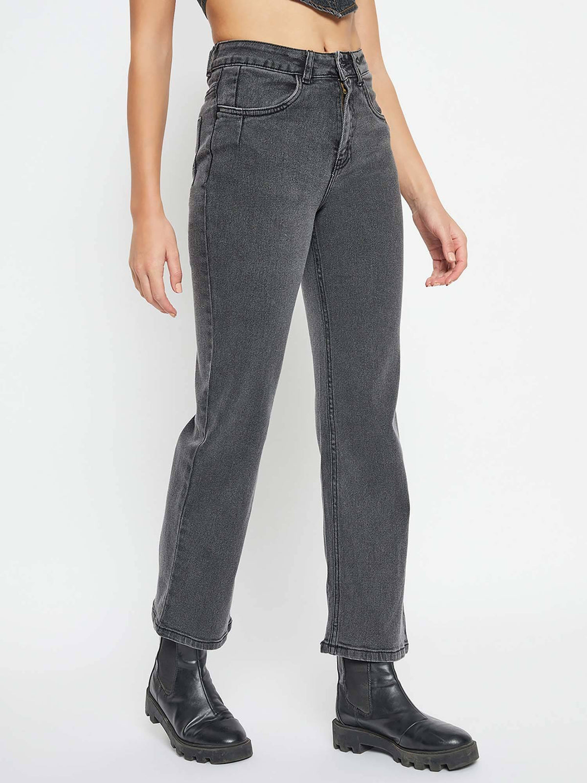 Women Grey Straight Fit Stretchable Jeans | ST23 - view 4