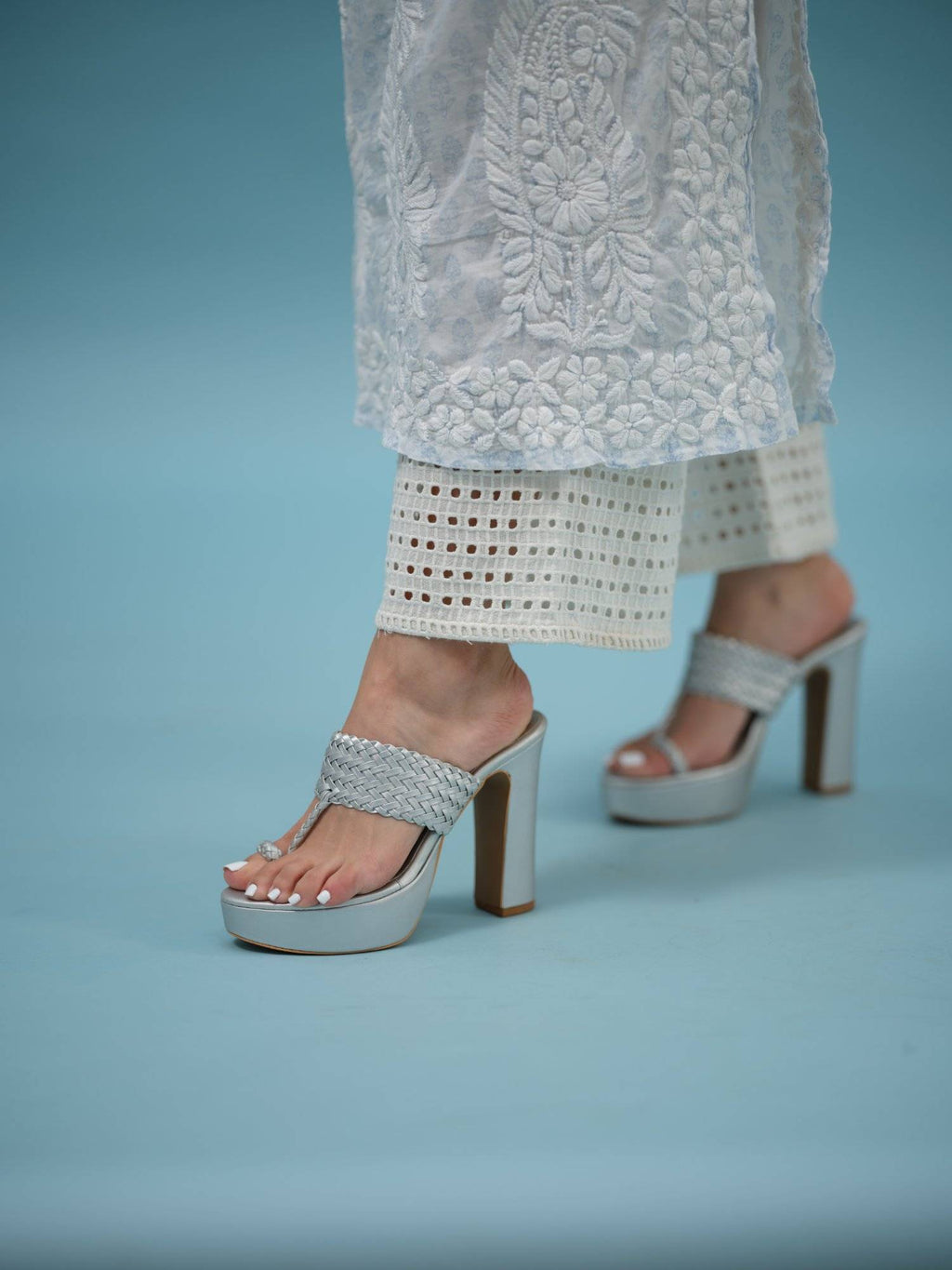 Woven Gunmetal Frida Kolhapuri Heels | H78 - view 5