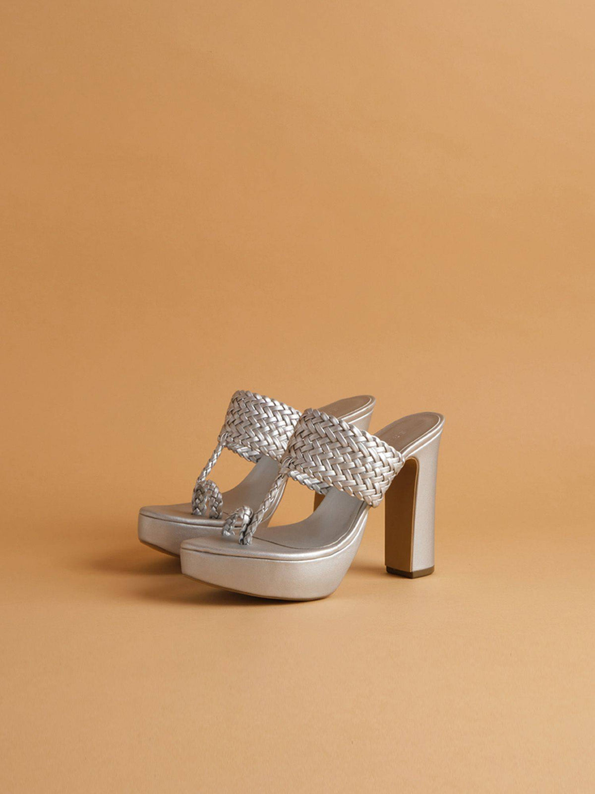 Woven Gunmetal Frida Kolhapuri Heels | H78 - view 6