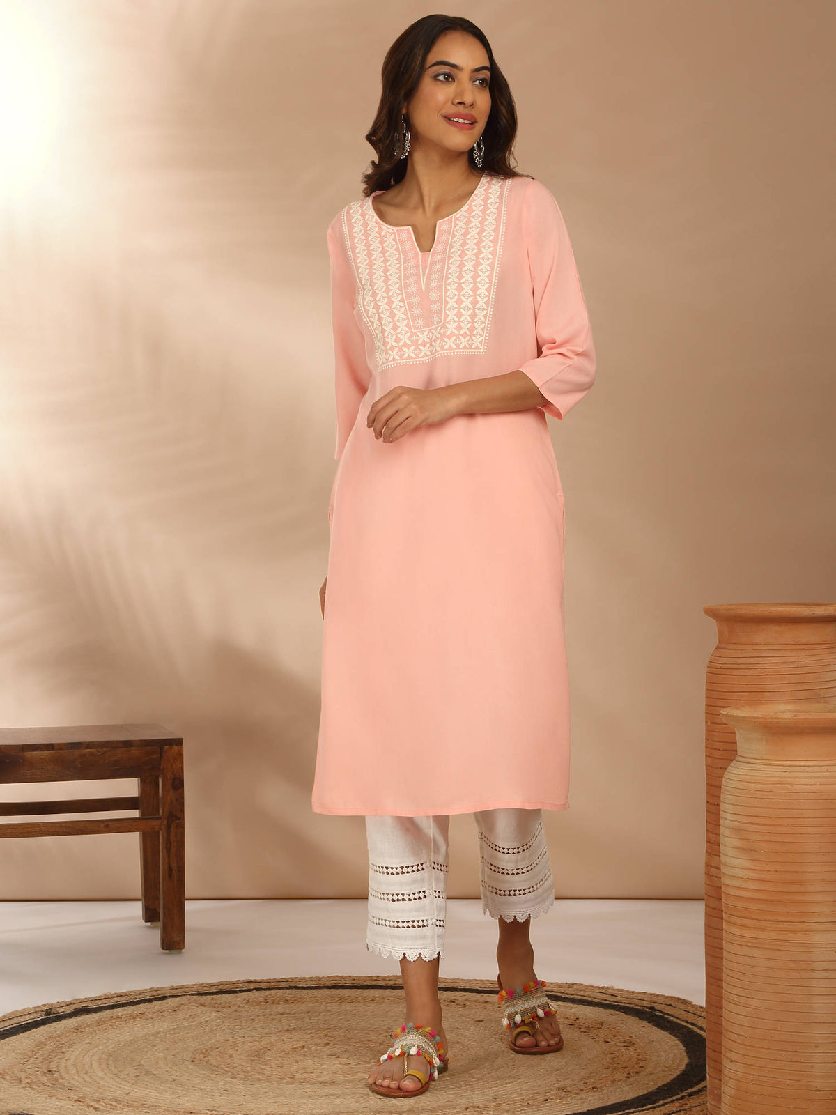 Red Rayon Straight Fit Yoke Embroidered Kurta LIKLBKU20 | KDG - view 15