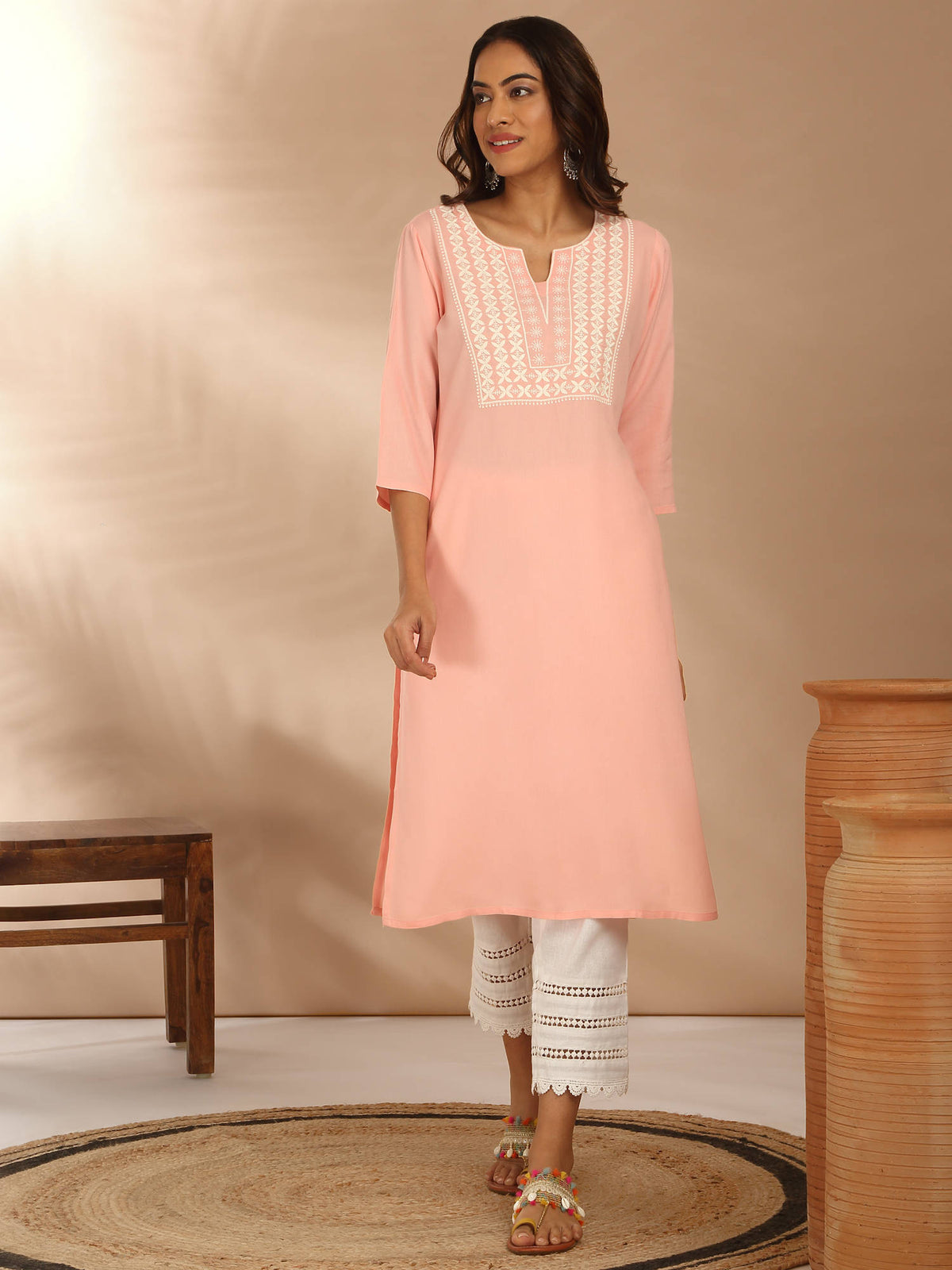 Red Rayon Straight Fit Yoke Embroidered Kurta LIKLBKU20 | KDG - view 17