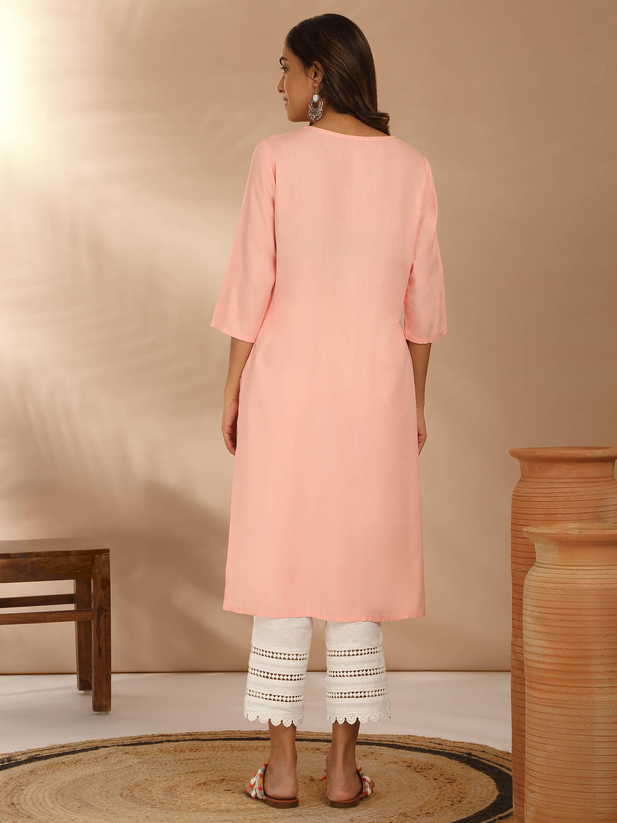 Red Rayon Straight Fit Yoke Embroidered Kurta LIKLBKU20 | KDG - view 18