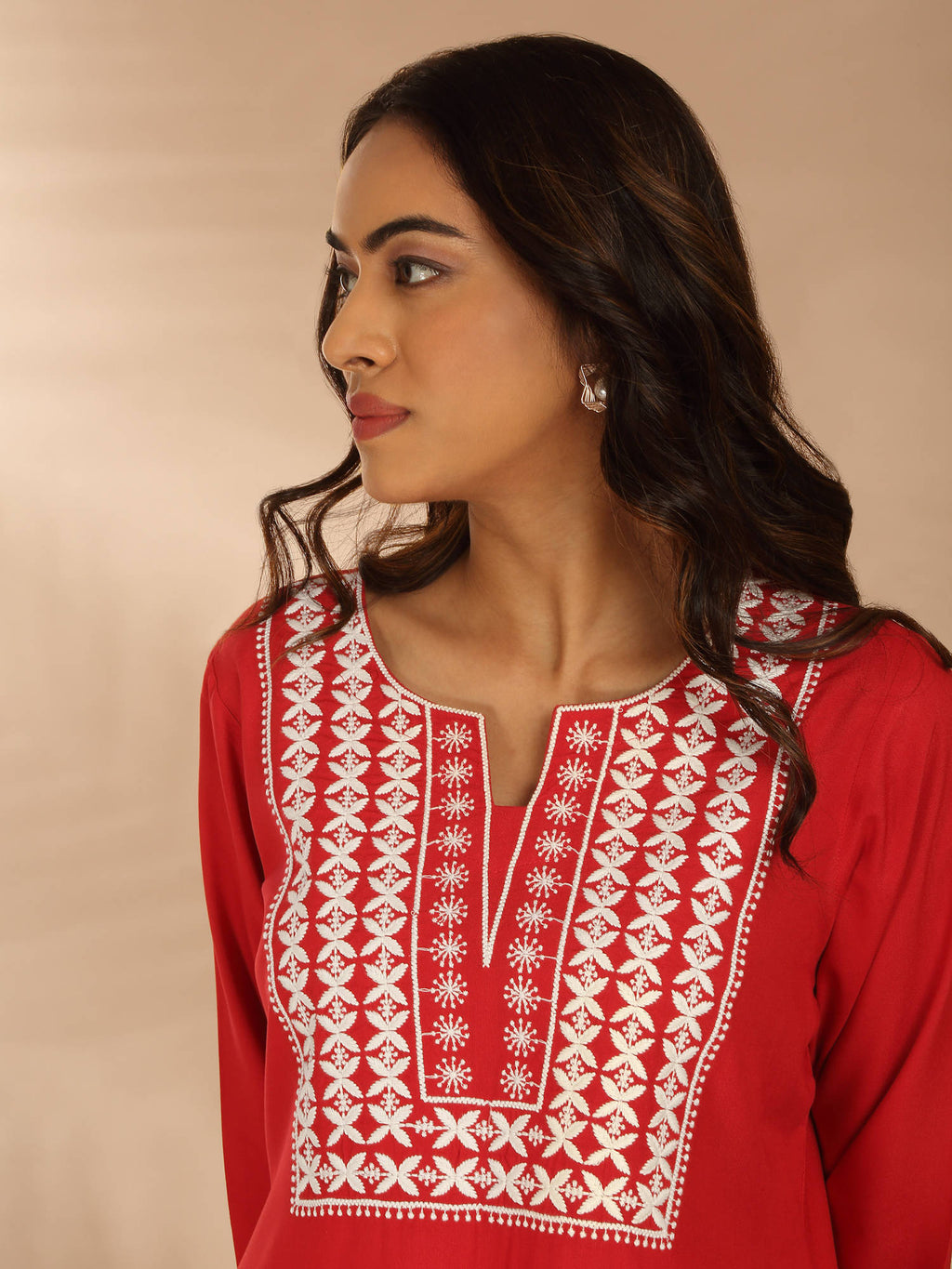Red Rayon Straight Fit Yoke Embroidered Kurta LIKLBKU20 | KDG - view 2