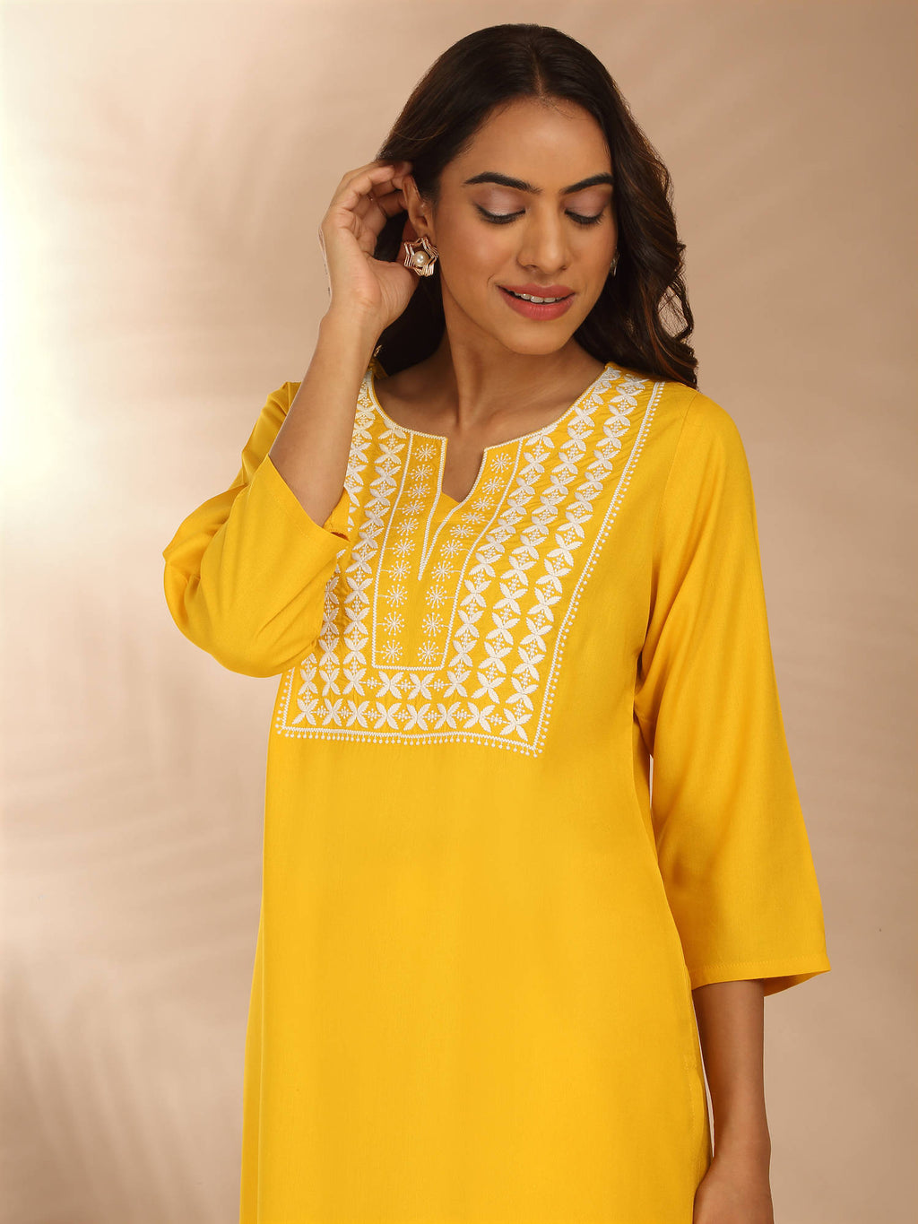 Red Rayon Straight Fit Yoke Embroidered Kurta LIKLBKU20 | U3S - view 8