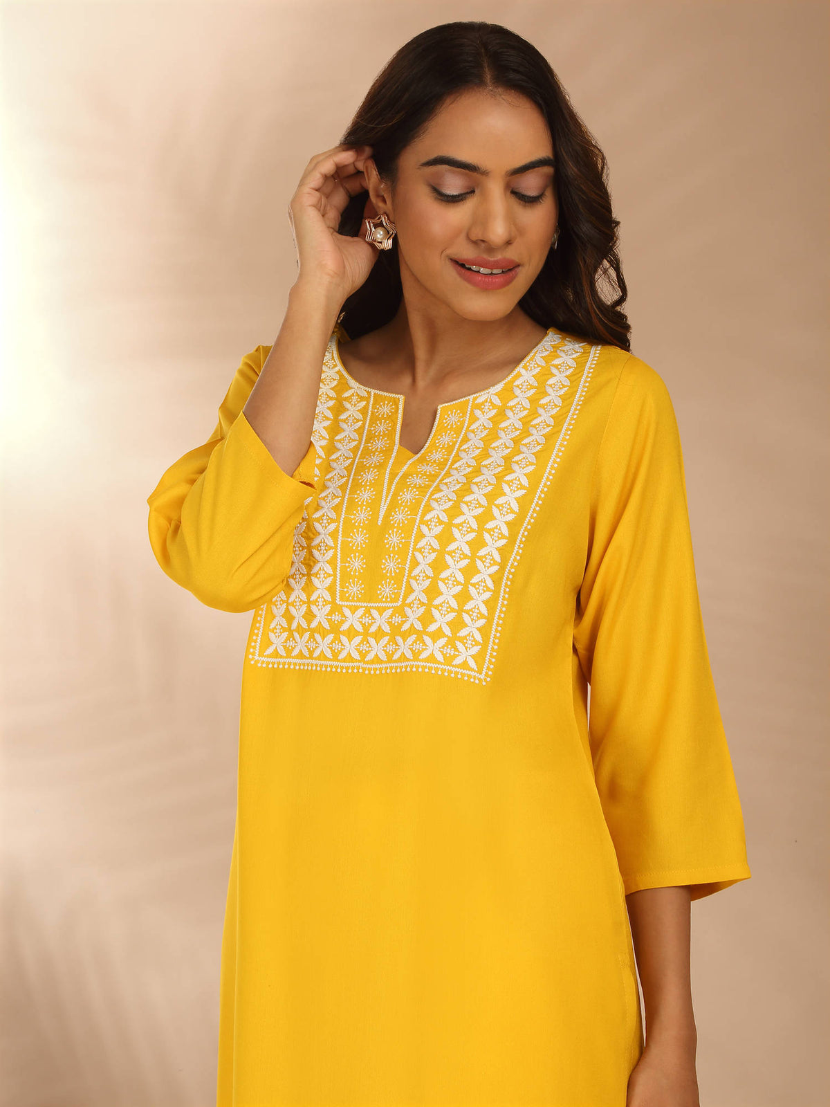 Red Rayon Straight Fit Yoke Embroidered Kurta LIKLBKU20 | U3S - view 8