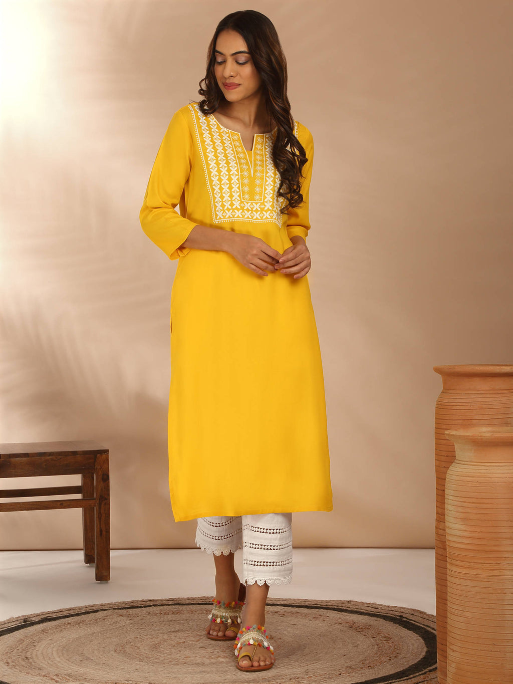 Red Rayon Straight Fit Yoke Embroidered Kurta LIKLBKU20 | U3S - view 9