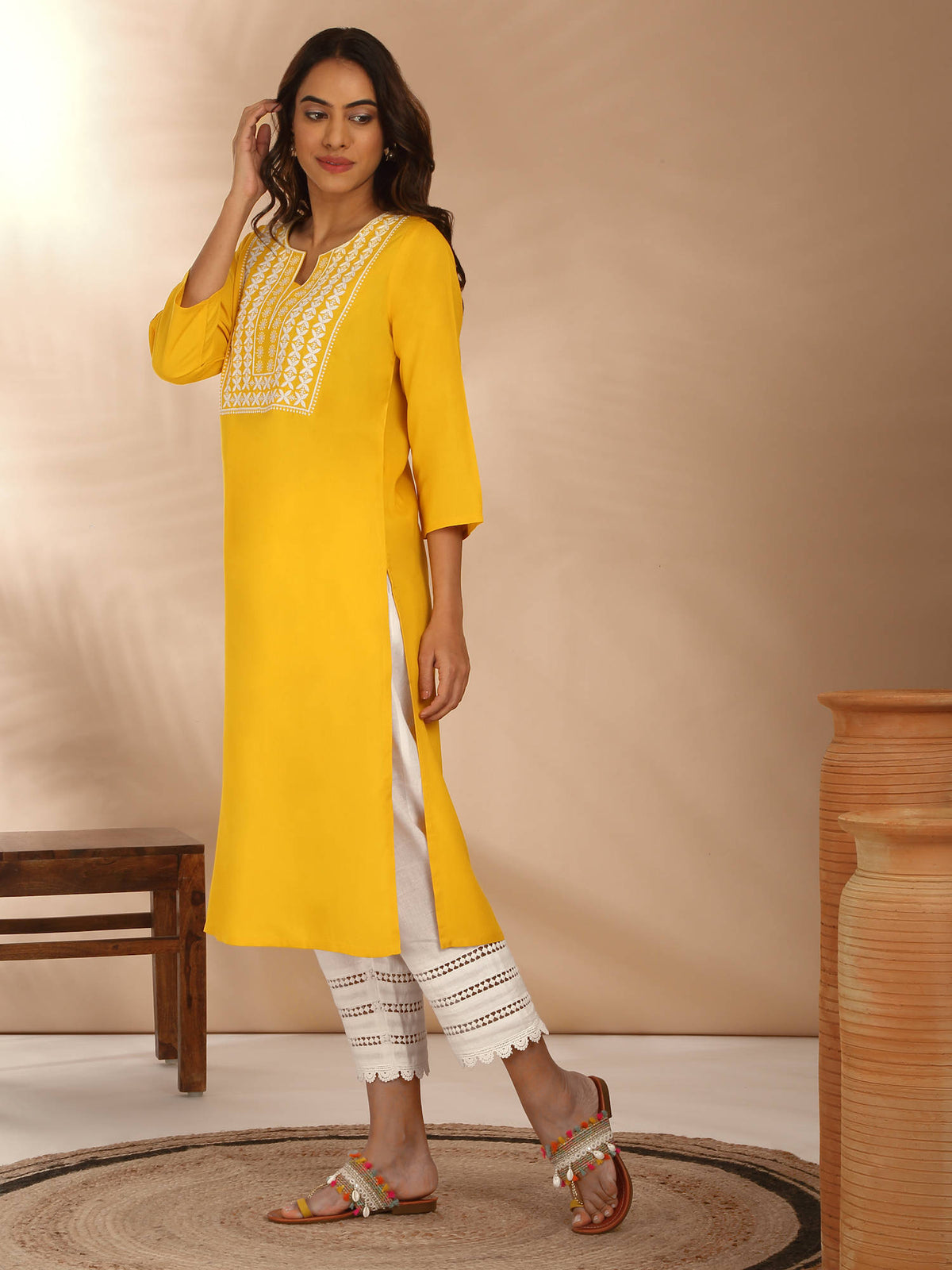 Red Rayon Straight Fit Yoke Embroidered Kurta LIKLBKU20 | KDG - view 10