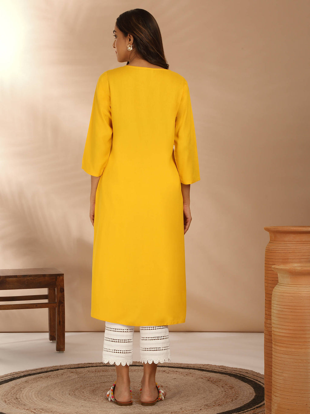 Red Rayon Straight Fit Yoke Embroidered Kurta LIKLBKU20 | U3S - view 11
