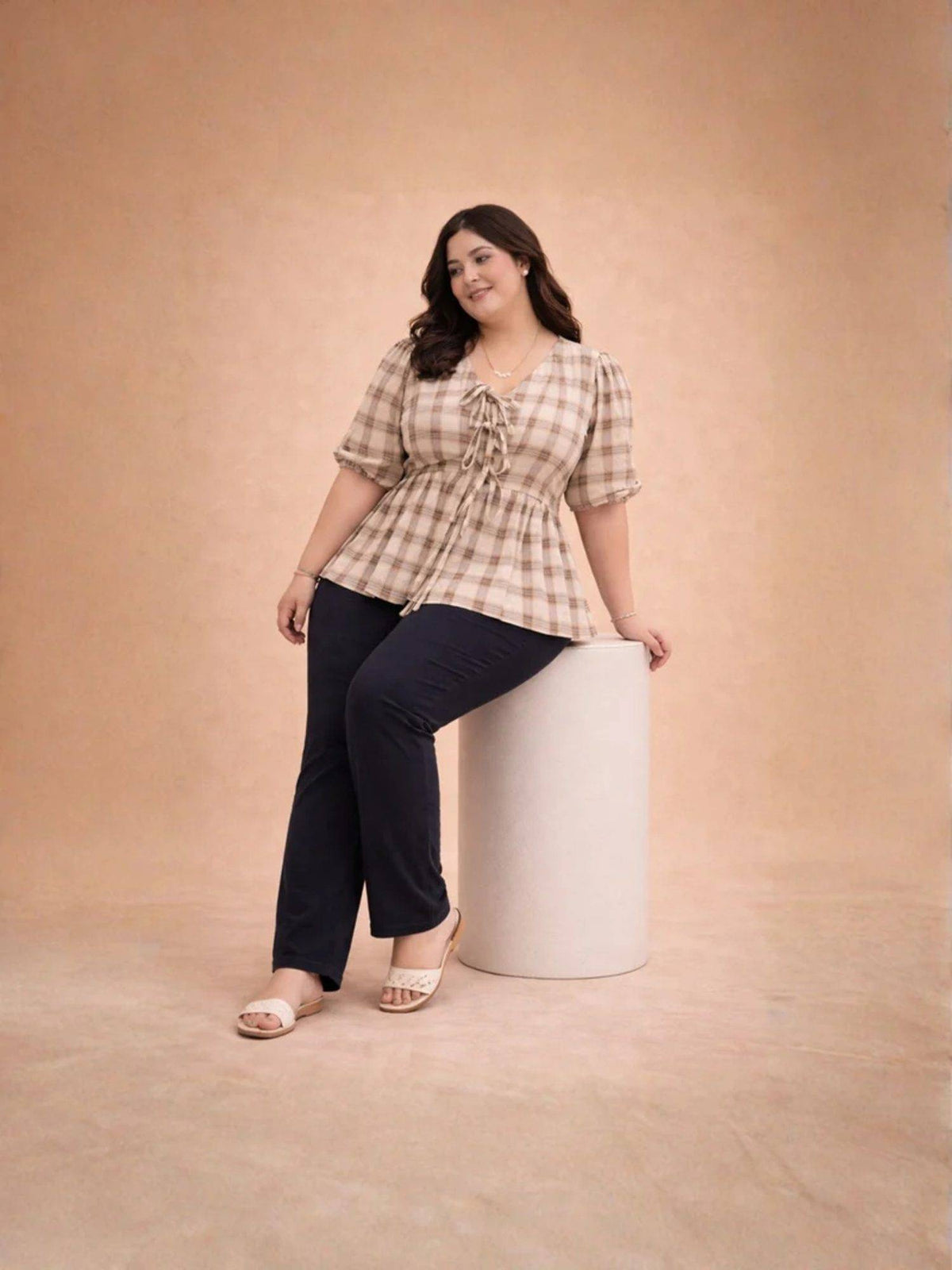 Desert Check Beige Top | pt51 - view 2