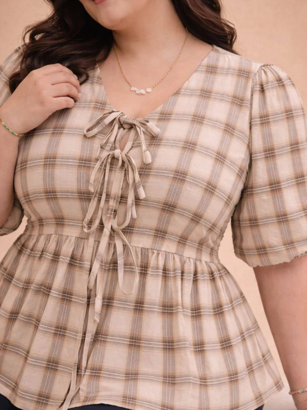 Desert Check Beige Top | pt51 - view 4