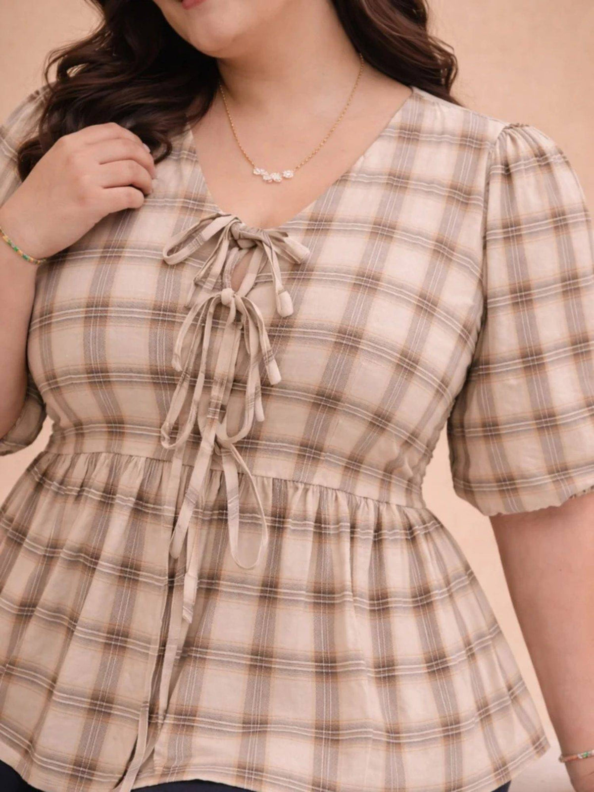 Desert Check Beige Top | pt51 - view 4