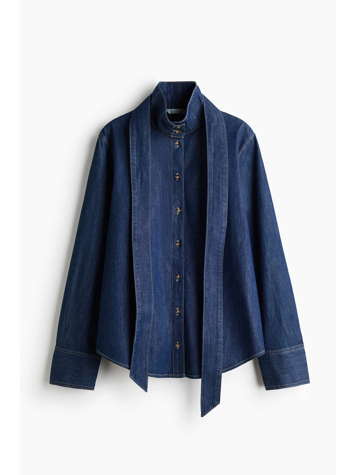Women Blue Scarf-detail denim blouse | S67 - view 1