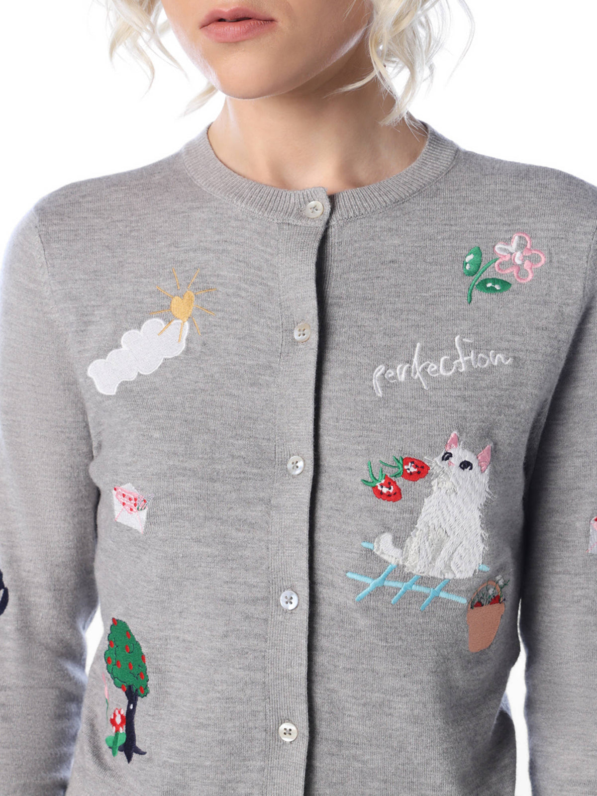 Women Grey Embroidered Viscose Blend Cardigan | O24 - view 4