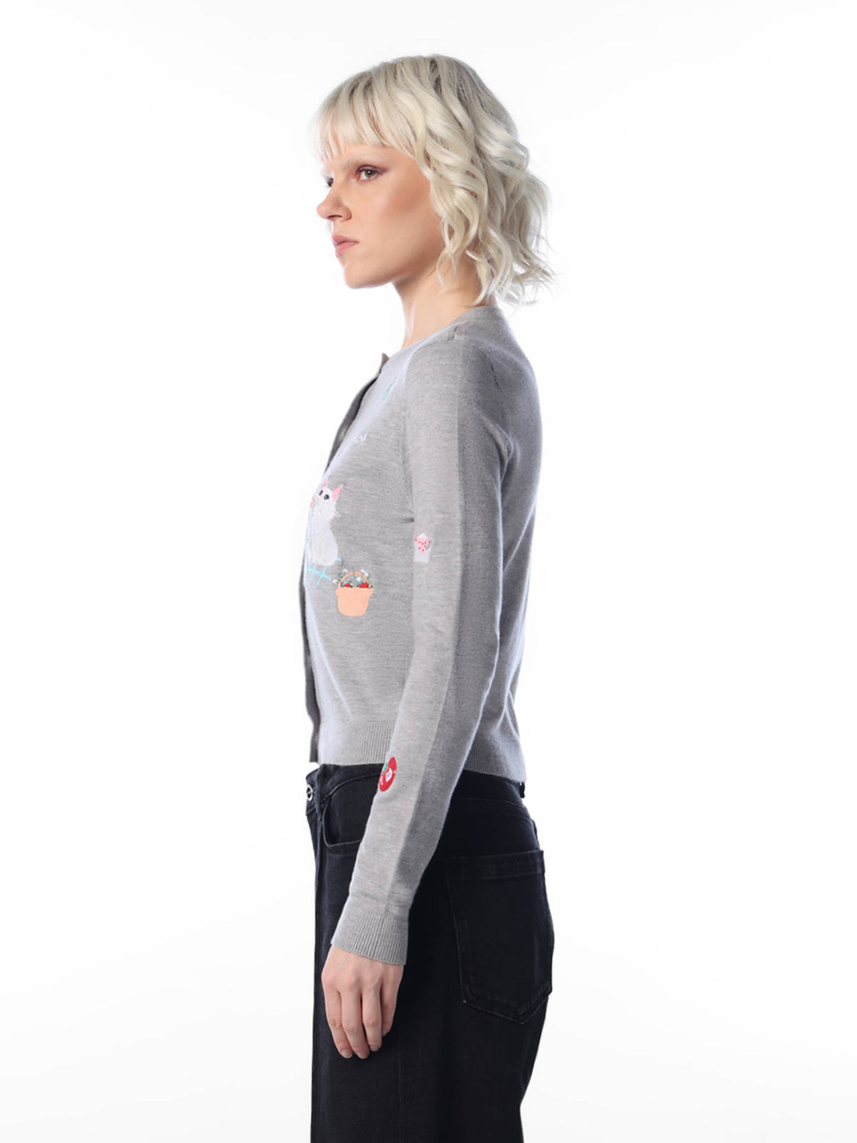Women Grey Embroidered Viscose Blend Cardigan | O24 - view 5