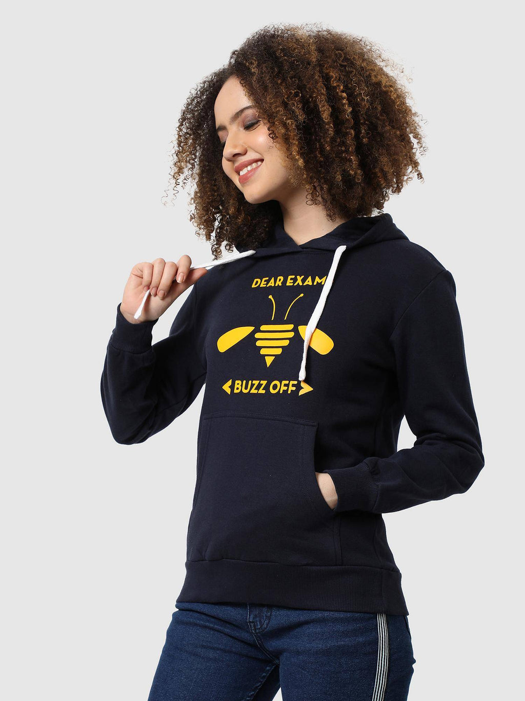Women Navy Blue Buzz-Off Graphic Printed Pullover Hoodie | HD56 - view 2