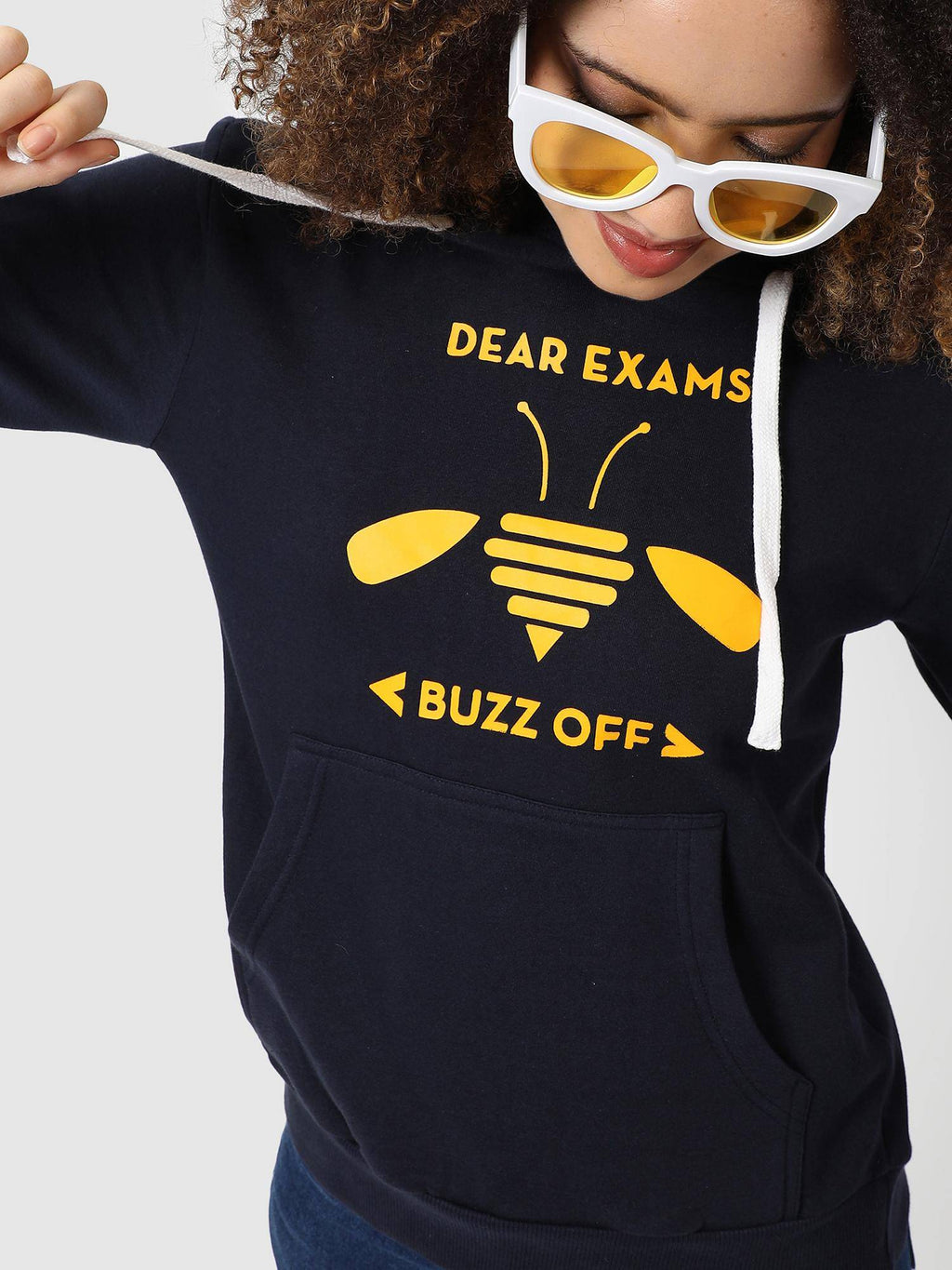 Women Navy Blue Buzz-Off Graphic Printed Pullover Hoodie | HD56 - view 4
