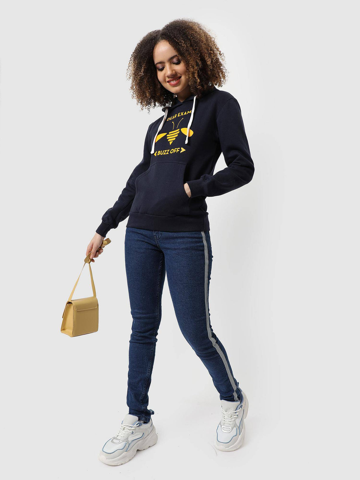 Women Navy Blue Buzz-Off Graphic Printed Pullover Hoodie | HD56 - view 5