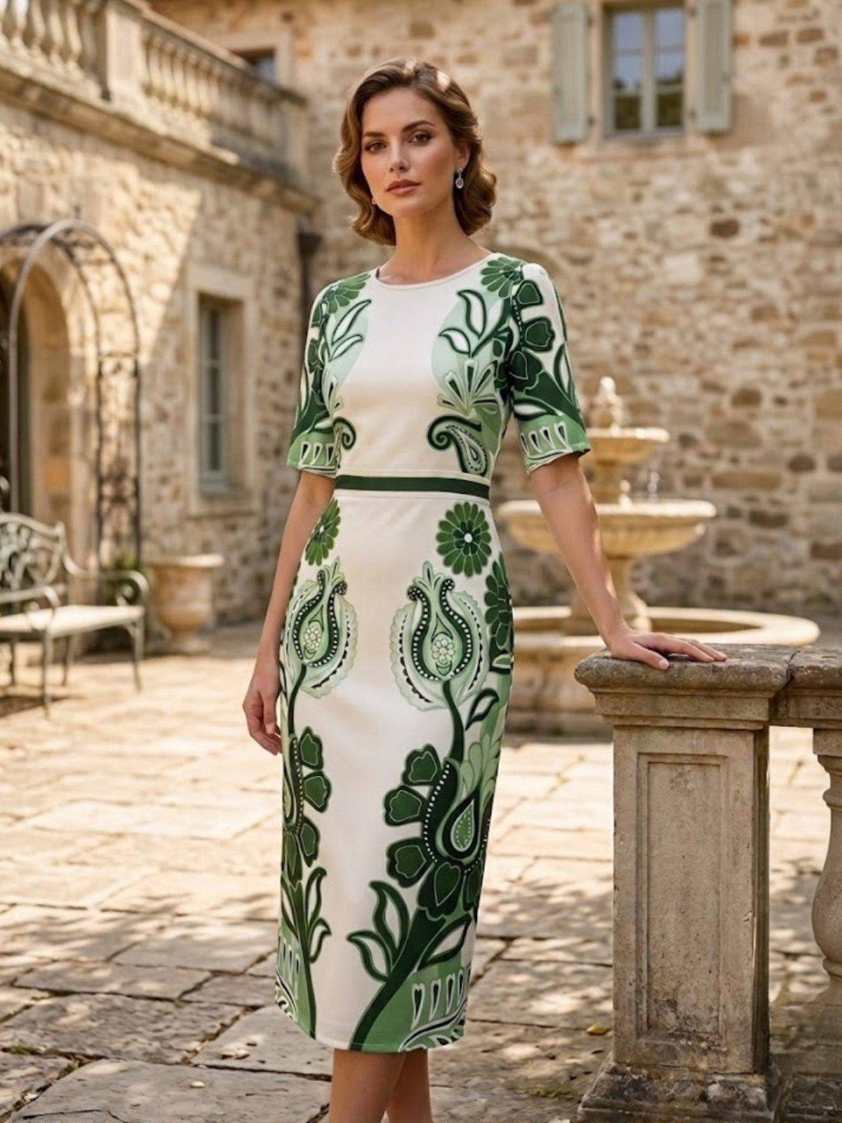 Green Linen Midi Dress | D56 - view 1