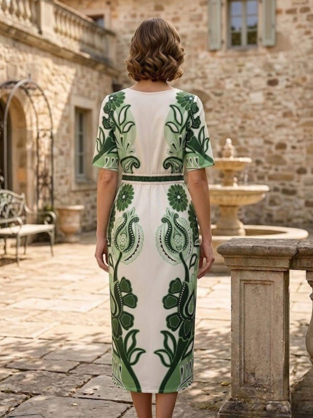 Green Linen Midi Dress | D56 - view 2