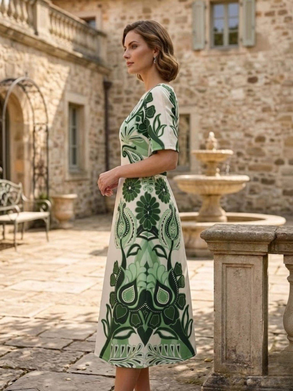 Green Linen Midi Dress | D56 - view 3